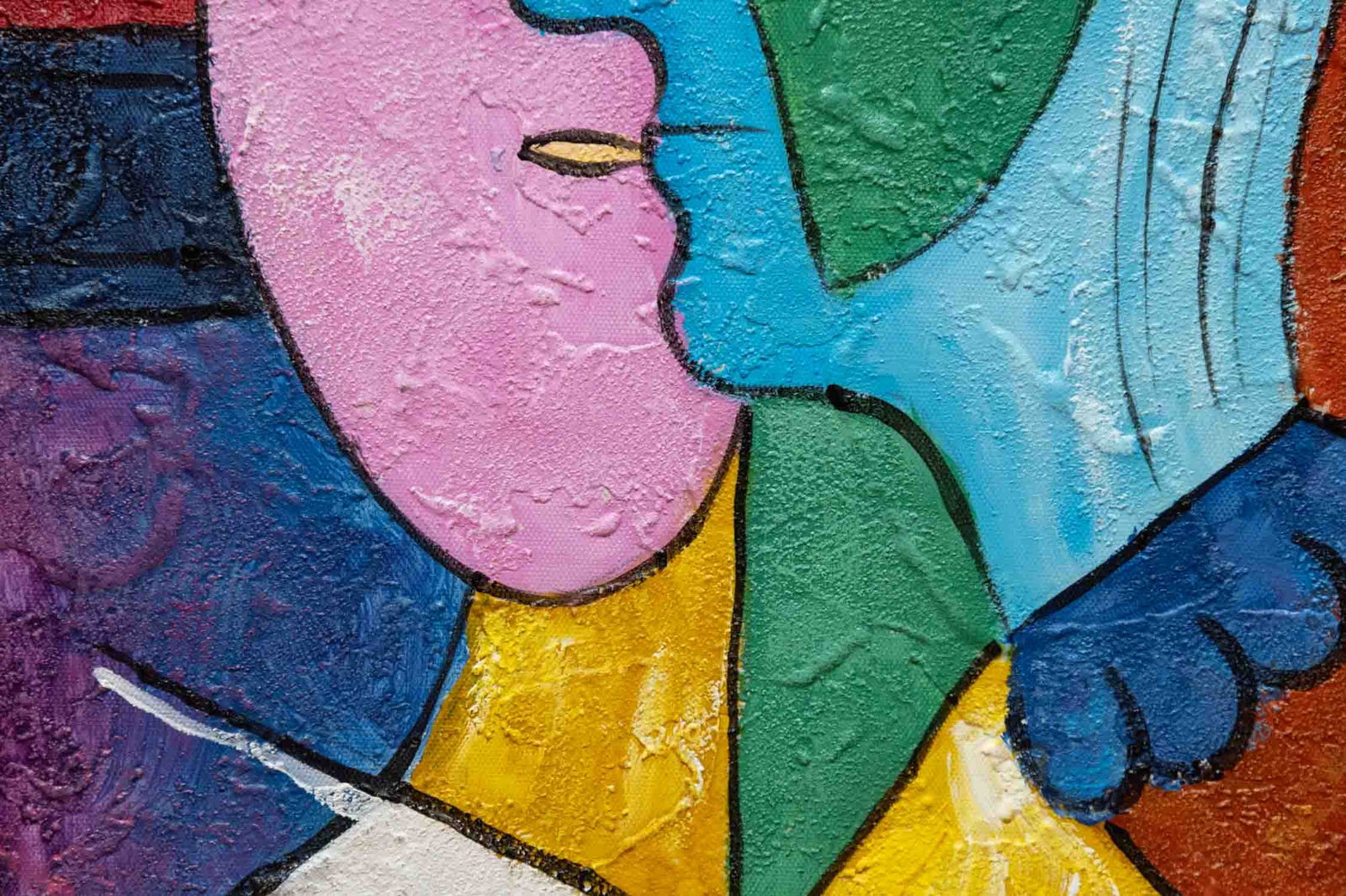 After Picasso Acrylic On Canvas "Woman With Cap": Title: Woman With Cap Medium: Acrylic On Canvas Size: 16 x 12 inches Frame: 17 x 13 inches Age: Condition: Great, hand painted, please check photo for condition reference Provenance: Combined shipping