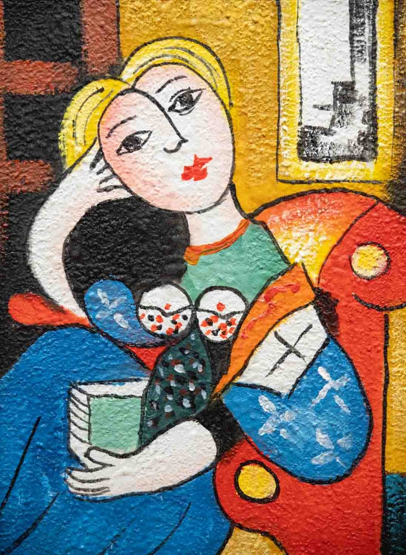 After Picasso Acrylic On Canvas "Portrait Of A Lady": Title: Portrait Of A Lady Medium: Acrylic On Canvas Size: 16 x 12 inches Frame: 17 x 13 inches Age: Condition: Great, hand painted, please check photo for condition reference Provenance: Combined ship