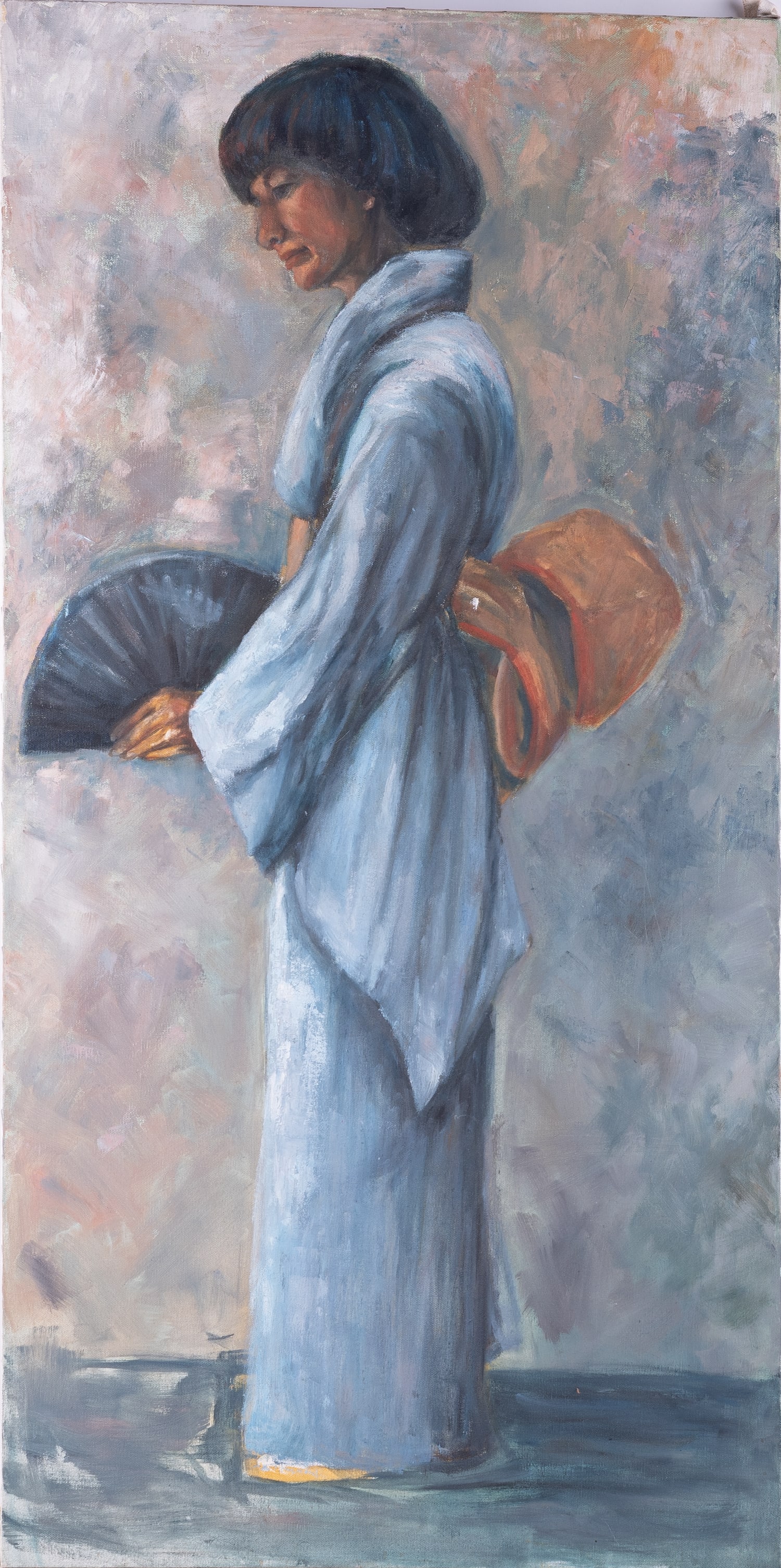 Vintage Impressionist OIl On Canvas "Lady With Kimono": Title: Lady With Kimono Medium: OIl On Canvas Size: 40 x 20 inches Frame: None Age: Vintage Condition: painting is in excellent condition. Signature: Unsigned Great for collection or home decoration.