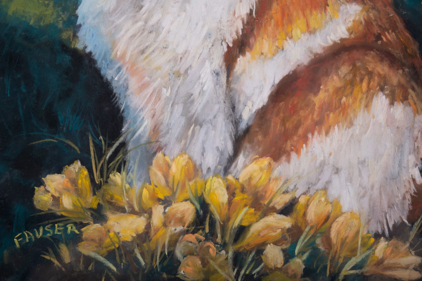 Vintage Impressionist Gouache On Paper "Puss In Crocus": Title: Puss In Crocus Medium: Gouache On Paper Size: 11 x 9 inches Frame: 17 x 15 inches Age: Vintage Condition: Painting is in excellent condition. Signature: Signed Artist: Florence Fauser Provenanc