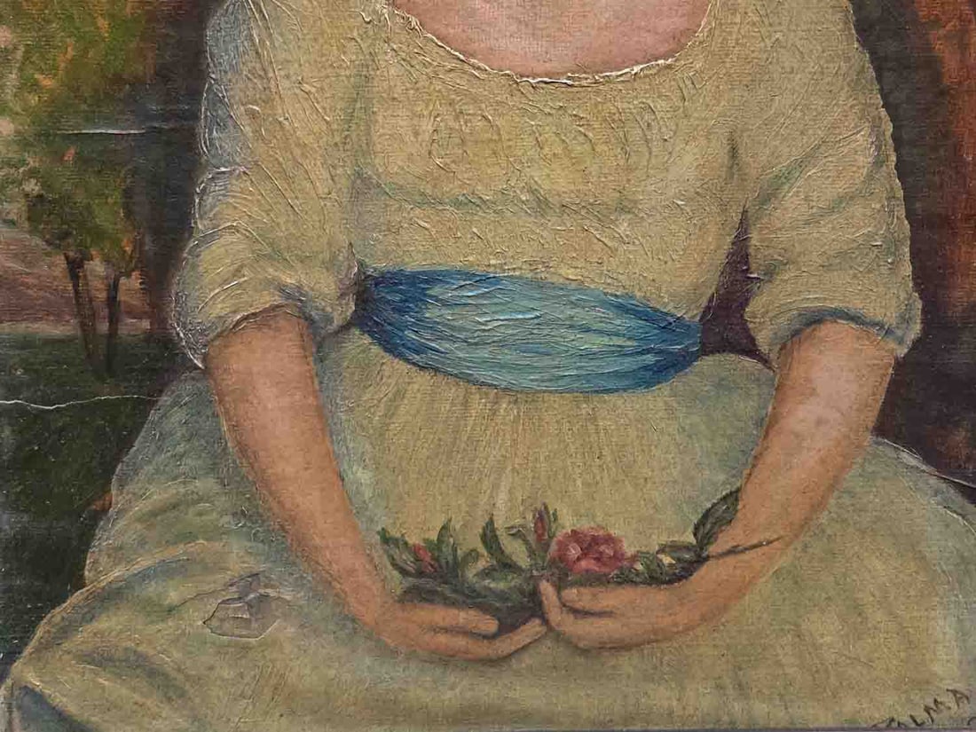 Antique After Joshua Reynolds Oil On Canvas "Miss Simplicity": Title: Miss Simplicity Medium: Oil On Canvas Size: 12 x 9 inches Frame: 18 x 15 inches Age: Antique Condition: Painting is in good condition, some cracks and creases, very few tiny bit of color loss s