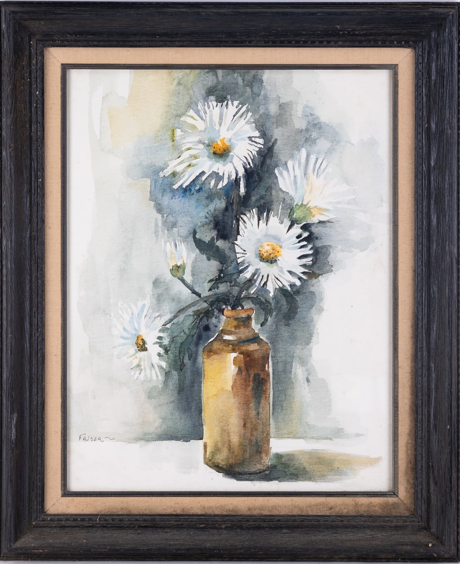 VIntage Impressionist Watercolor On Paper "Daisy": Title: Daisy Medium: Watercolor On Paper Size: 18 x 14 inches Frame: 23 x 19 inches Age: VIntage Condition: painting is in excellent condition. Signature: Signed Artist: Florence Fauser Provenance: Co