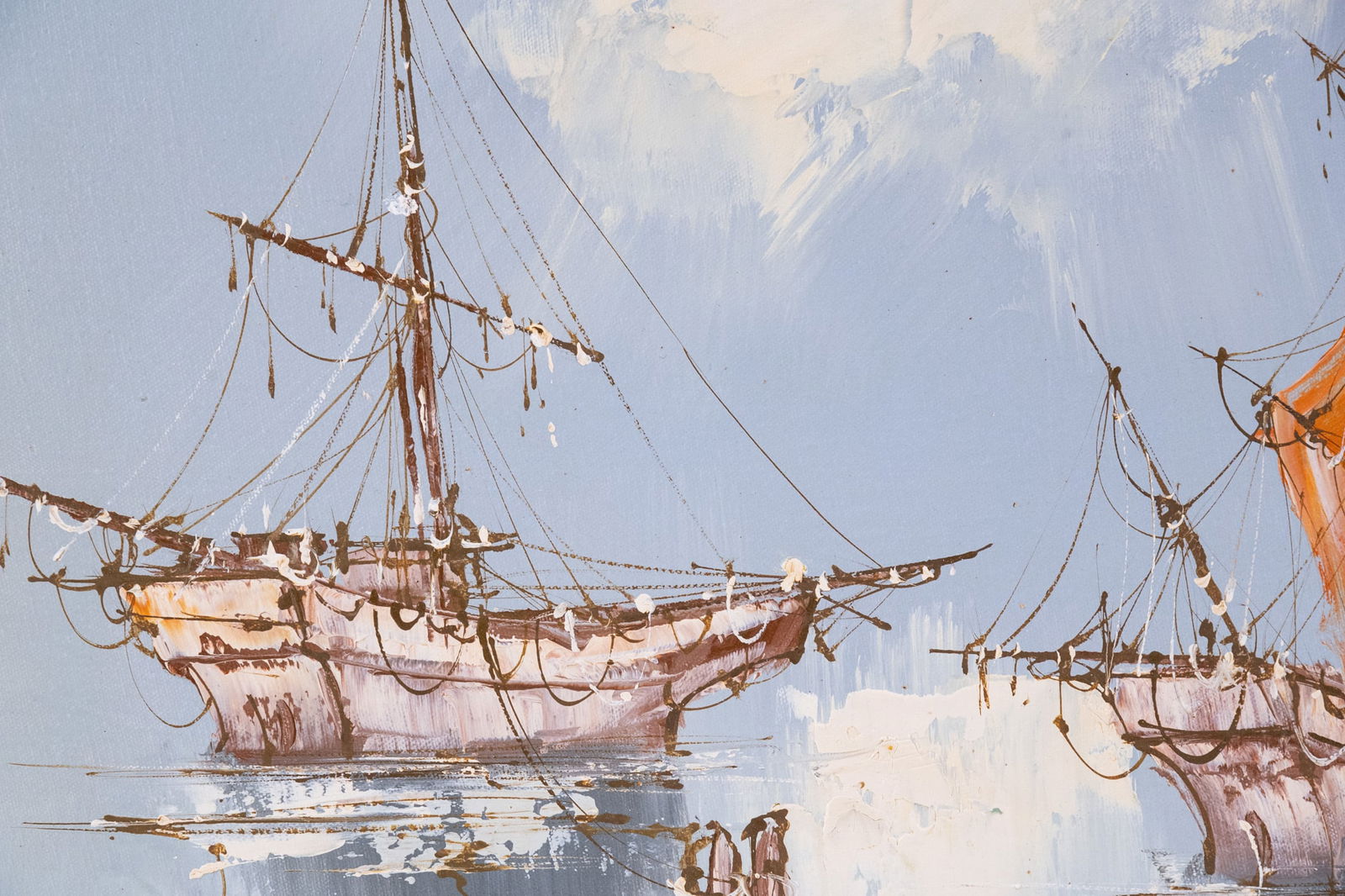 Vintage Impressionist Oil On Canvas "Mast Ships": Title: Mast Ships Medium: Oil On Canvas Size: 20 x 24 inches Age: Vintage Condition: Great Overall All Signature: Unsigned Provenance: Collection From Glen Cove Combined shipping rate available. For a