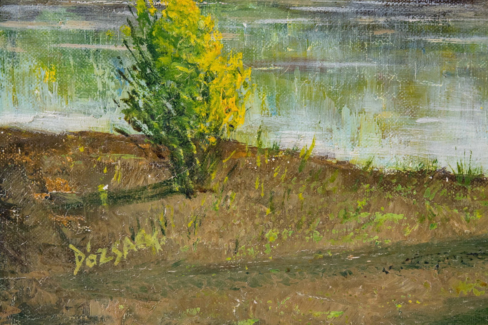 Vintage Scenic Oil On Canvas "Tree Near Lake": Title: Tree Near Lake Medium: Oil On Canvas Size: 20 x 24 inches Age: Vintage Condition: Great Overall All Signature: Signed Provenance: Collection From Glen Cove Combined shipping rate available. For