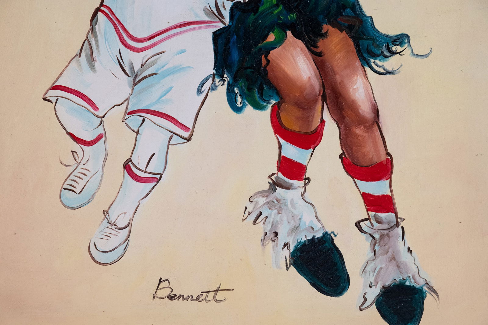 Vintage Modernist Oil On Canvas "Two Clowns": Title: Two Clowns Medium: Oil On Canvas Size: 20 x 24 inches Age: Vintage Condition: Great Overall All Signature: Signed Provenance: Collection From Glen Cove Combined shipping rate available. For aff