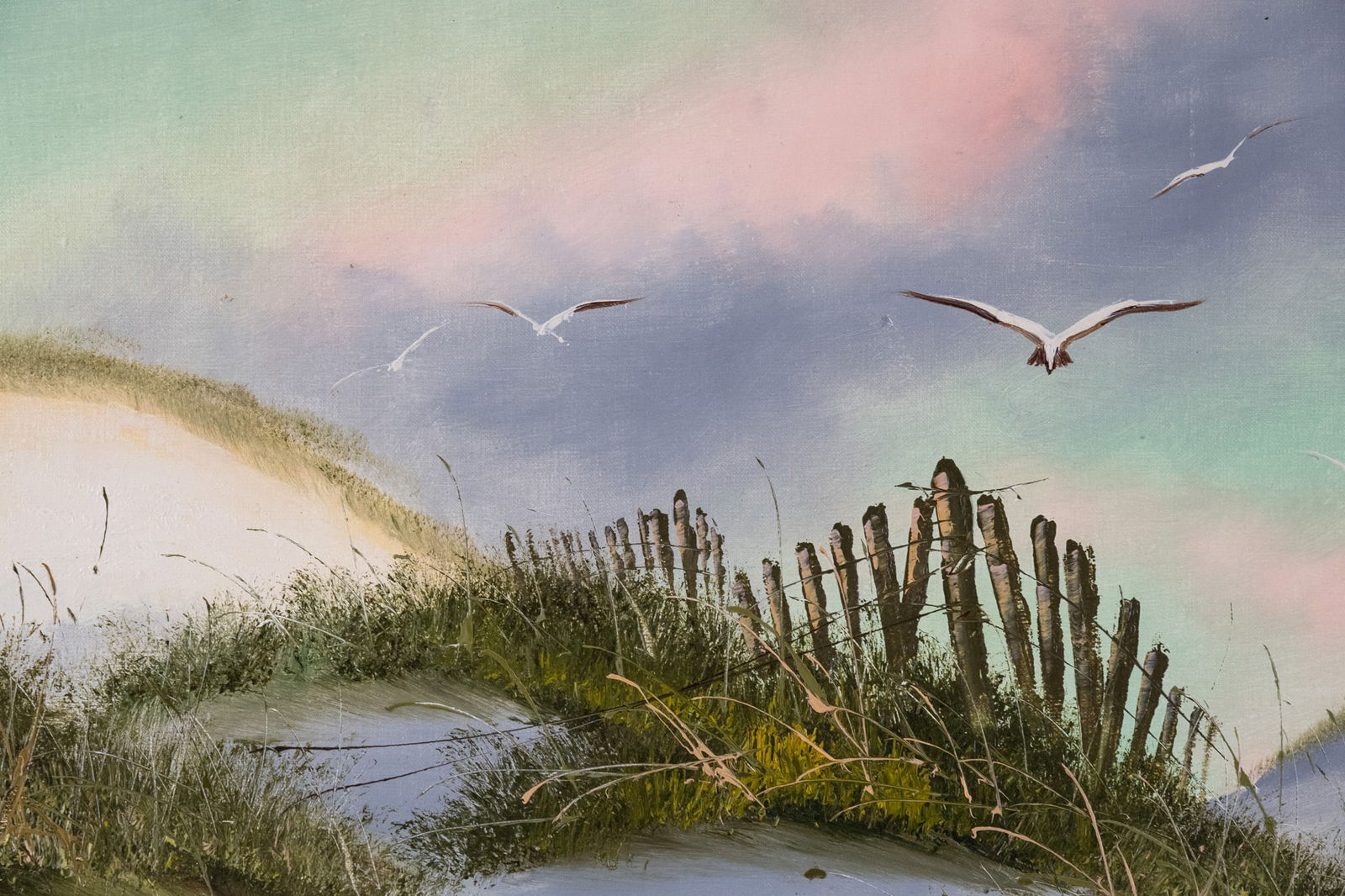 Vintage Scenic Oil On Canvas "Beach Scene": Title: Beach Scene Medium: Oil On Canvas Size: 24 x 36 inches Age: Vintage Condition: Great Overall All Signature: Signed Provenance: Collection From Glen Cove Combined shipping rate available. For af