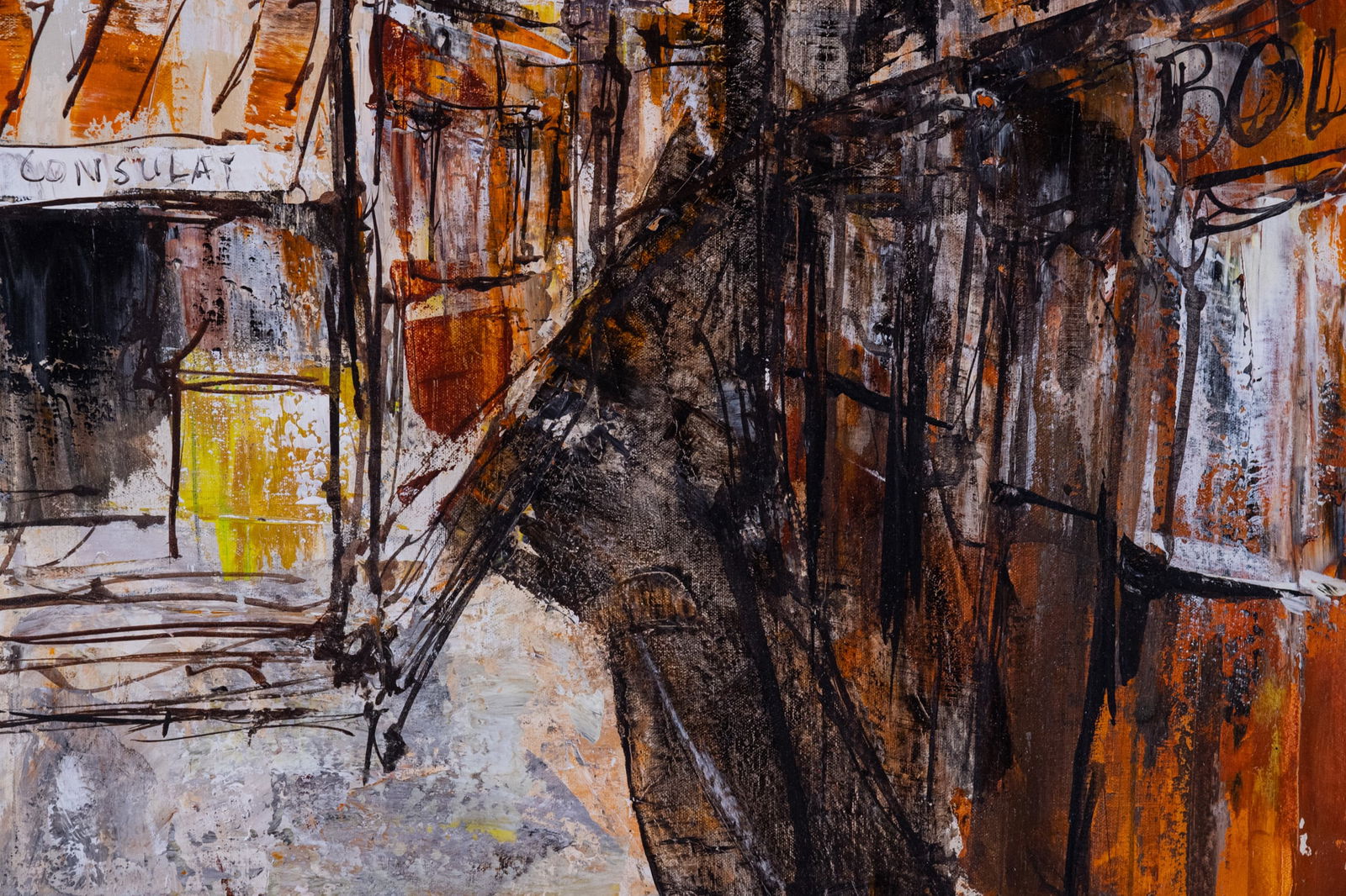 Vintage Modernist Oil On Canvas "Venice Scene": Title: Venice Scene Medium: Oil On Canvas Size: 23 x 46 inches Age: Vintage Condition: Great Overall All Signature: Signed Provenance: Collection From Glen Cove Combined shipping rate available. For a