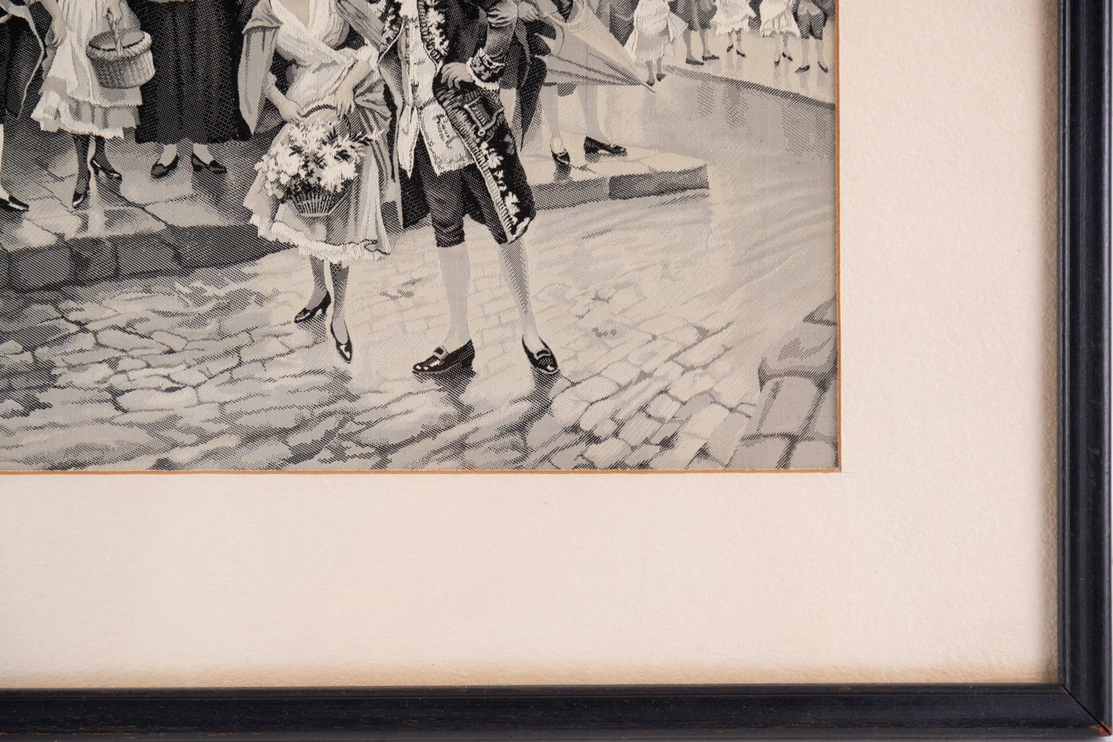 Early 20th Century French Embroidery On Fabric "Street Scene": Title: Street Scene Medium: Embroidery On Fabric Size: 10 x 12.5 inches Frame: 12.5 x 15 inches Age: Early 20th Century Condition: Great Overall All Signature: None Provenance: Combined shipping rate