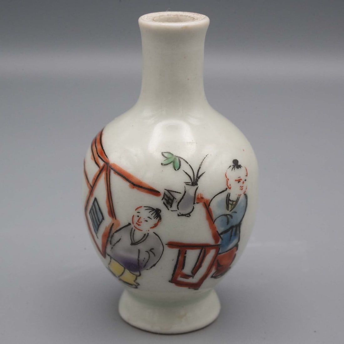 Antique Chinese Qing/Republic Porcelain Snuff Bottle, Boys: Medium: Porcelain Size: 1.5x1.5x2.5 inches Age/Detail: Antique Chinese Qing/Republic Condition: great overall, check photo for condition reference. Provenance: Collection from Estate in Williamsburg L