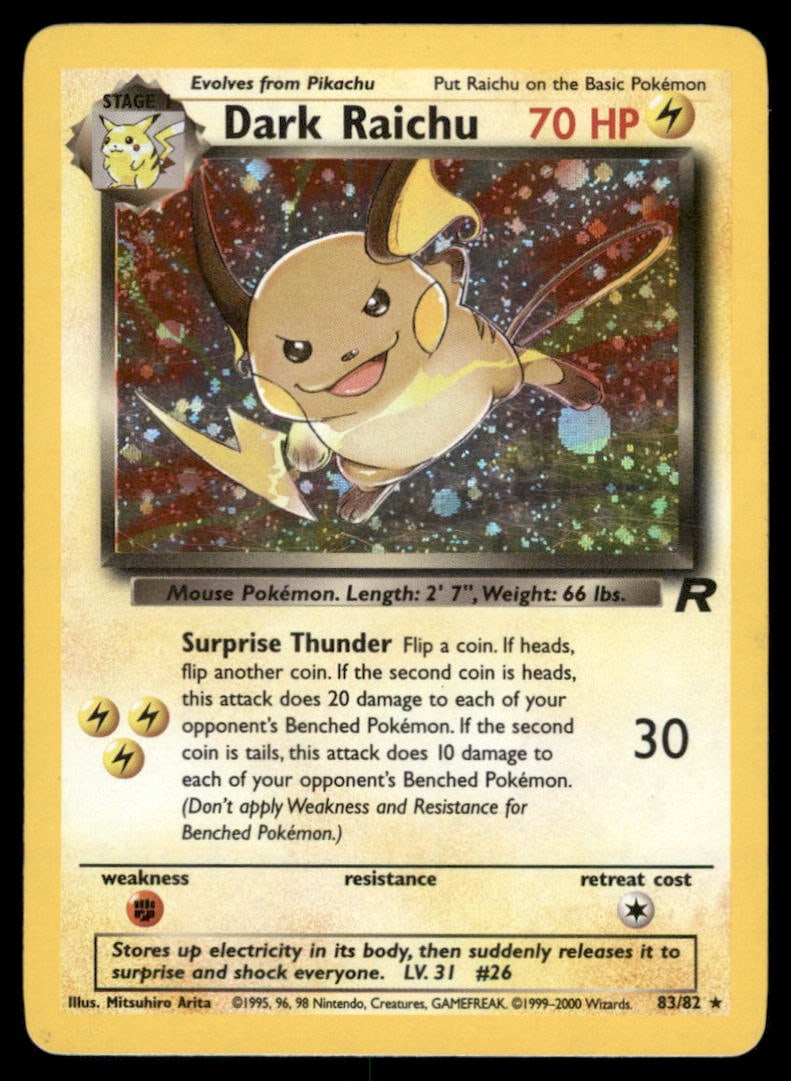 Dark Raichu Team Rocket #83/82 Holo Pokemon Card: We offer combined shipping on multiple items. Buyers may also arrange their own shipping. LiveShipping is a separate and independent option for shipping that is NOT a part of the auction house or thei
