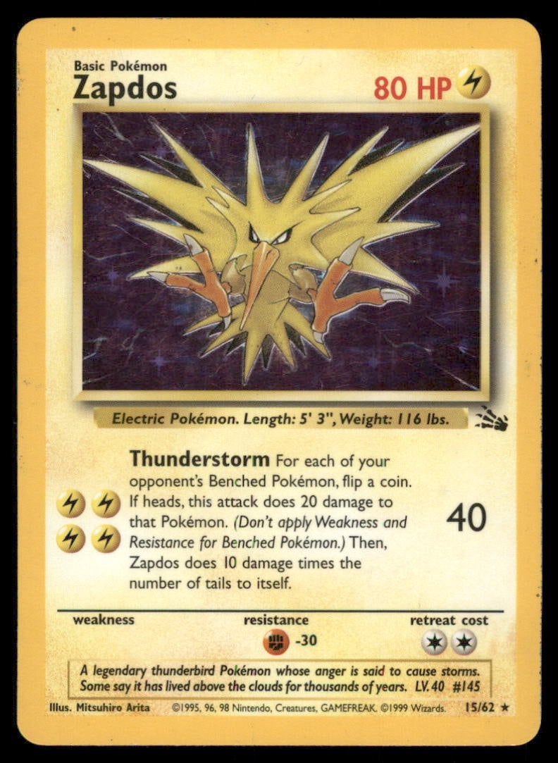 Zapdos (15) Fossil #15/62 Holo Pokemon Card (1 of 2)