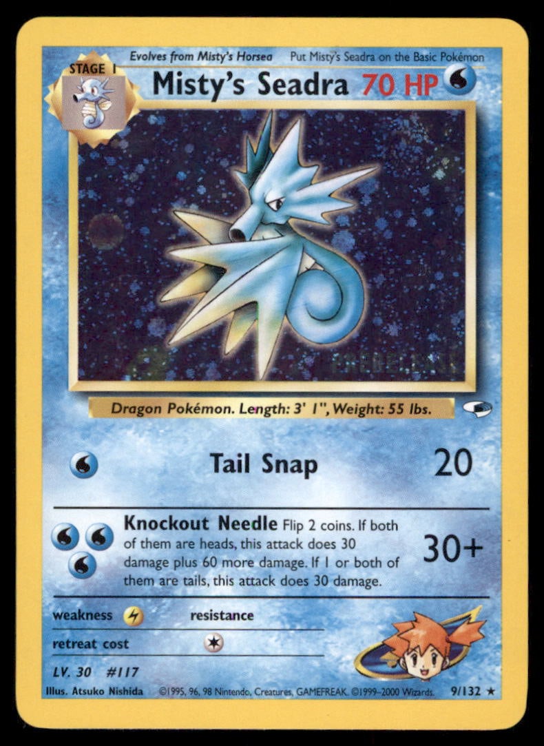 Misty's Seadra (Prerelease) WoTC Promo #009/132 Holo Pokemon Card: We offer combined shipping on multiple items. Buyers may also arrange their own shipping. LiveShipping is a separate and independent option for shipping that is NOT a part of the auction house or thei