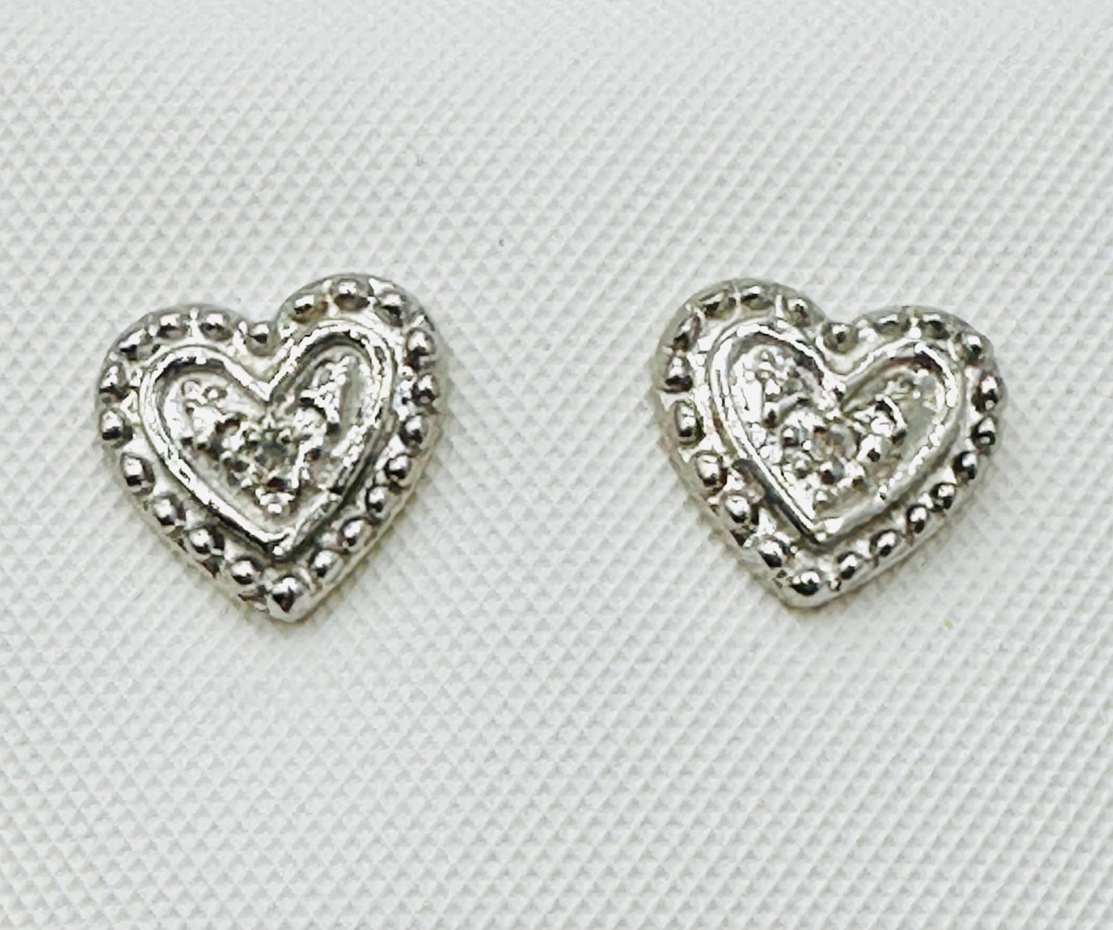 Pair of Natural Diamond Stud Heart Earrings, 14KT Yellow and White Gold # 2523 (1 of 4)