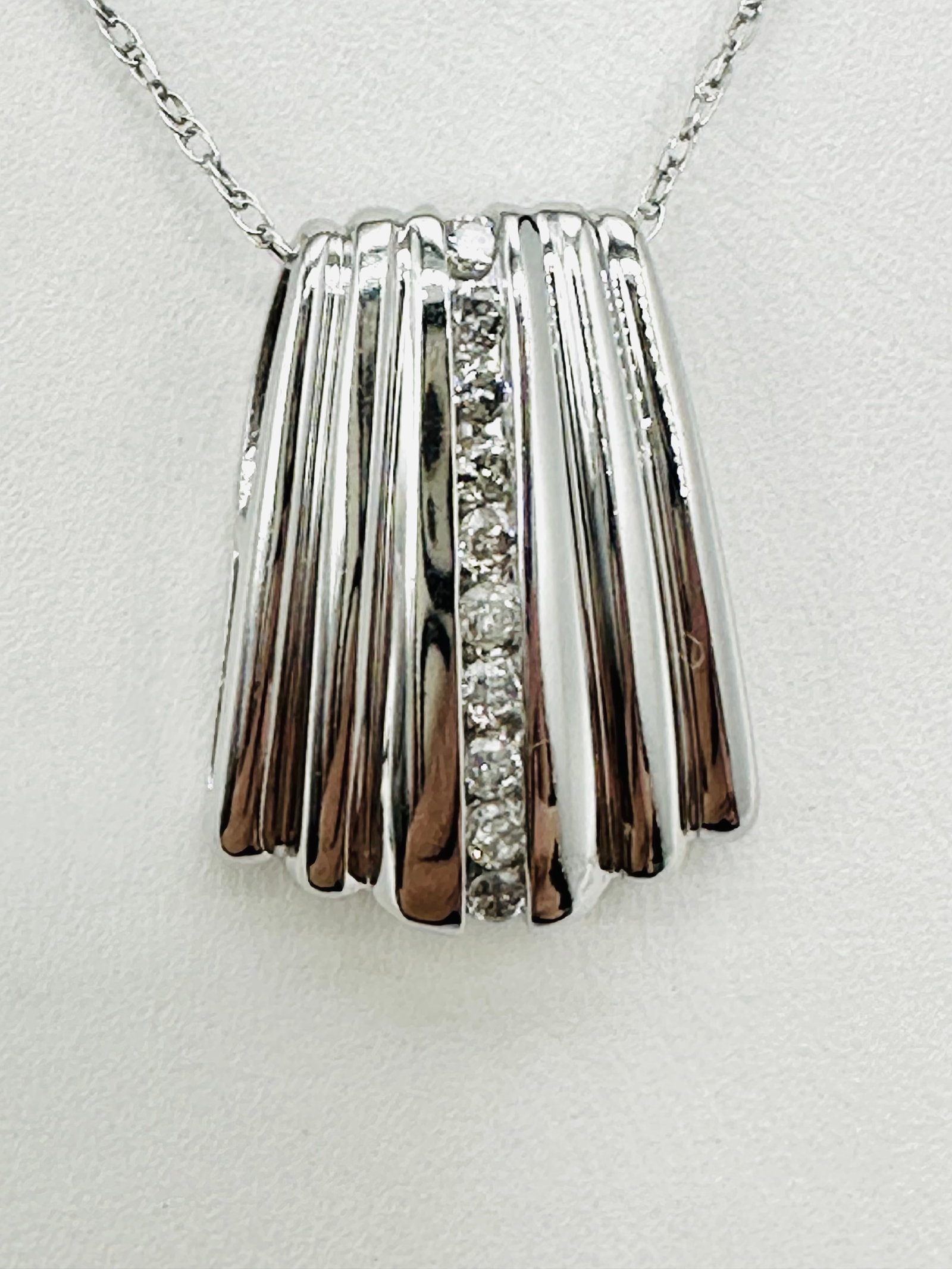 Natural Diamond Slide Pendant and Chain,14KT White Gold # 2554 (1 of 4)