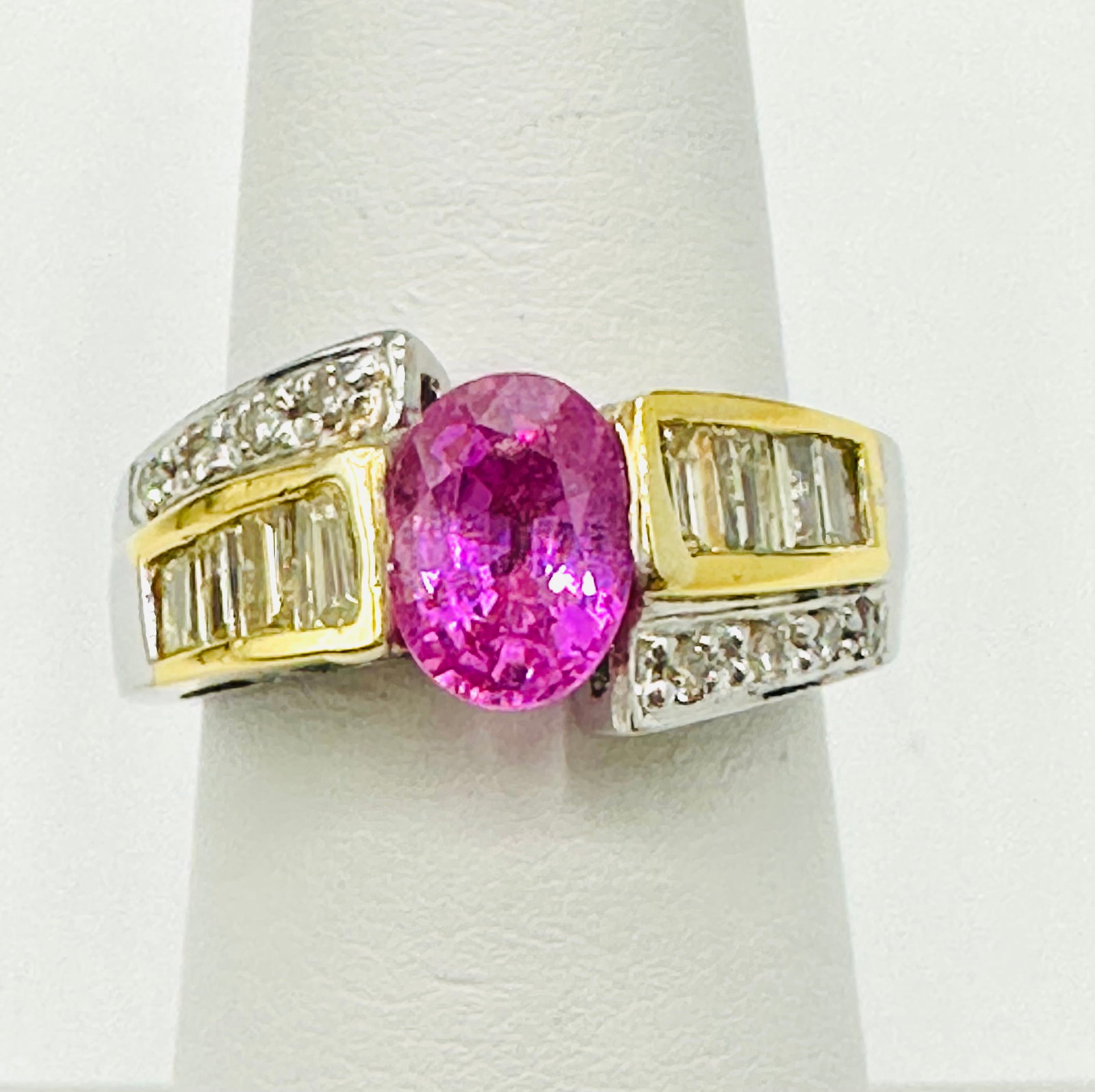 Natural Diamond and Pink Sapphire Ring,18KT White and Yellow Gold # 2561 (1 of 4)