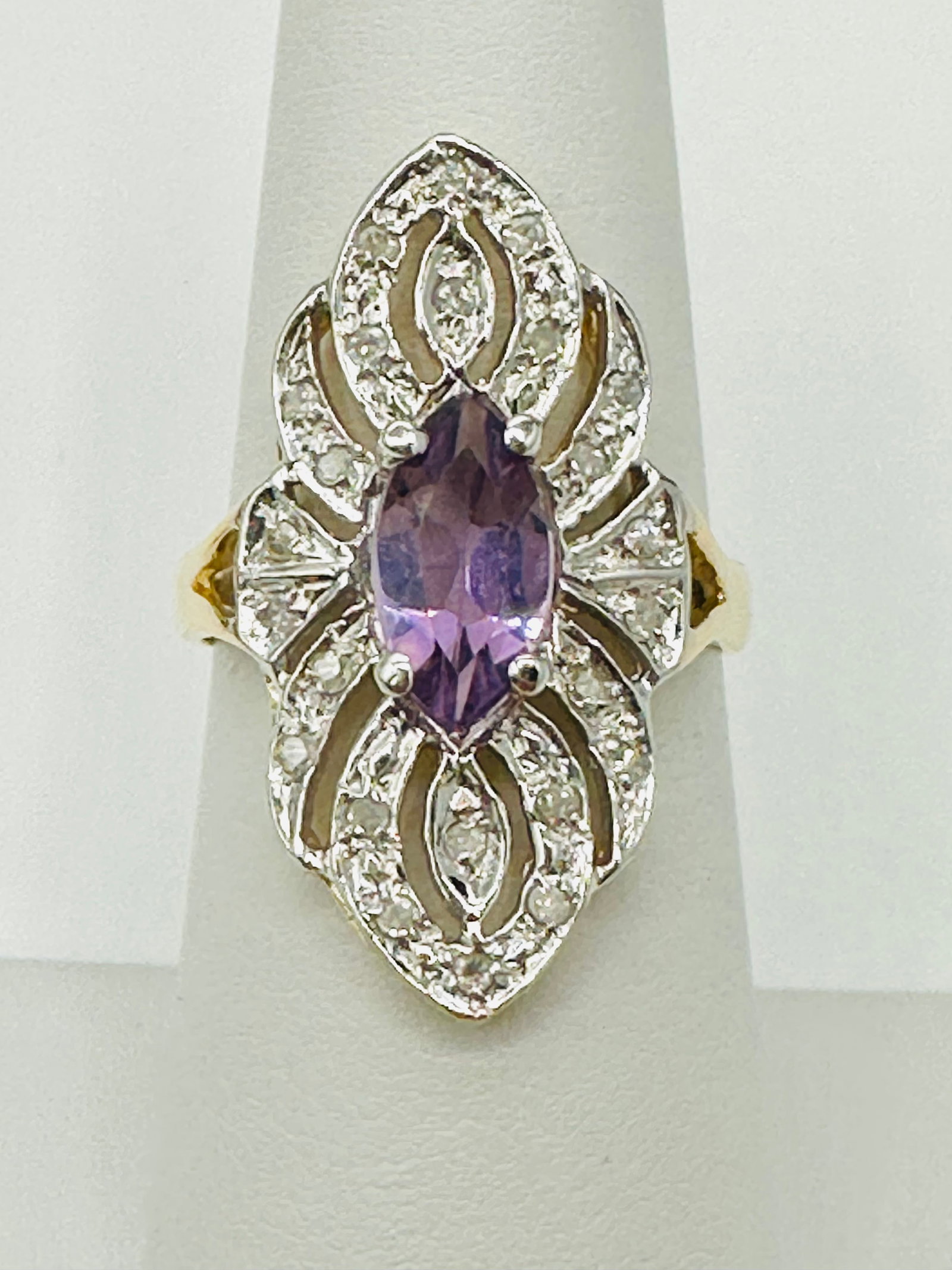 Natural Diamond and Amethyst Ring,14KT Yellow Gold # 2569 (1 of 4)
