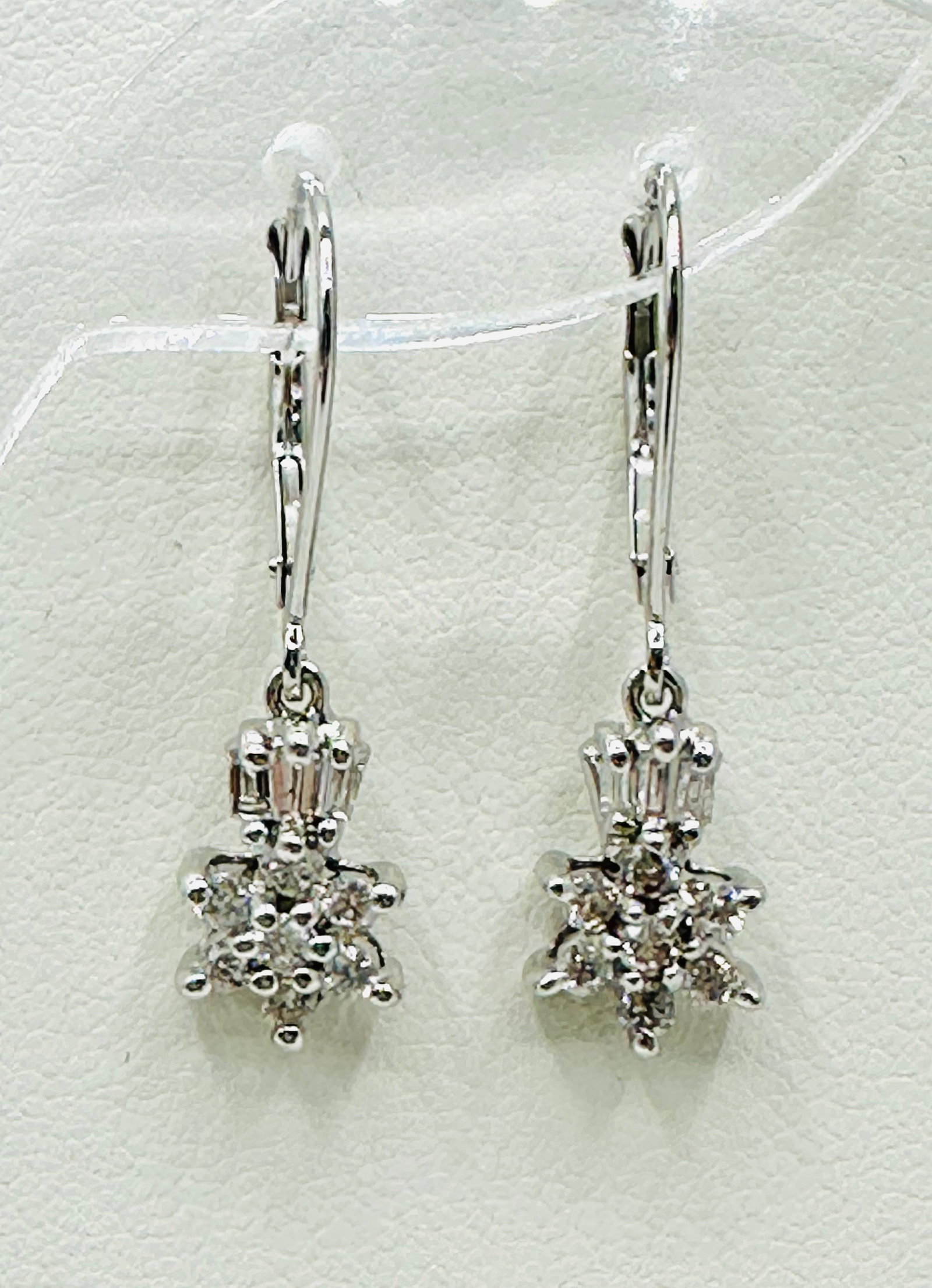 Pair of Natural Diamond drop Earrings, 14KT White Gold # 2626 (1 of 4)