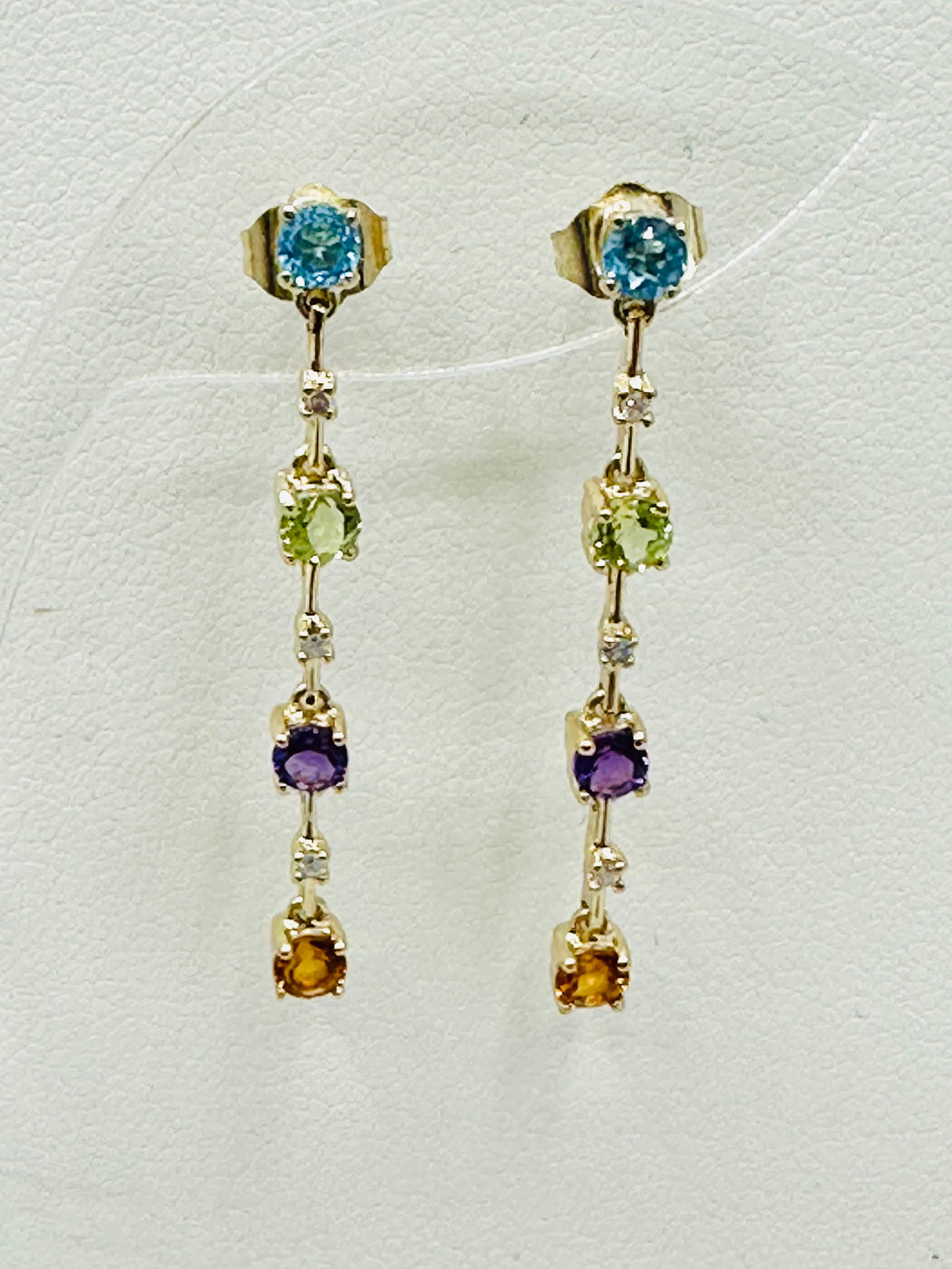 14KT Yellow Gold,Pair of Gemstone and Natural Diamond Drops Earrings # 2651 (1 of 4)