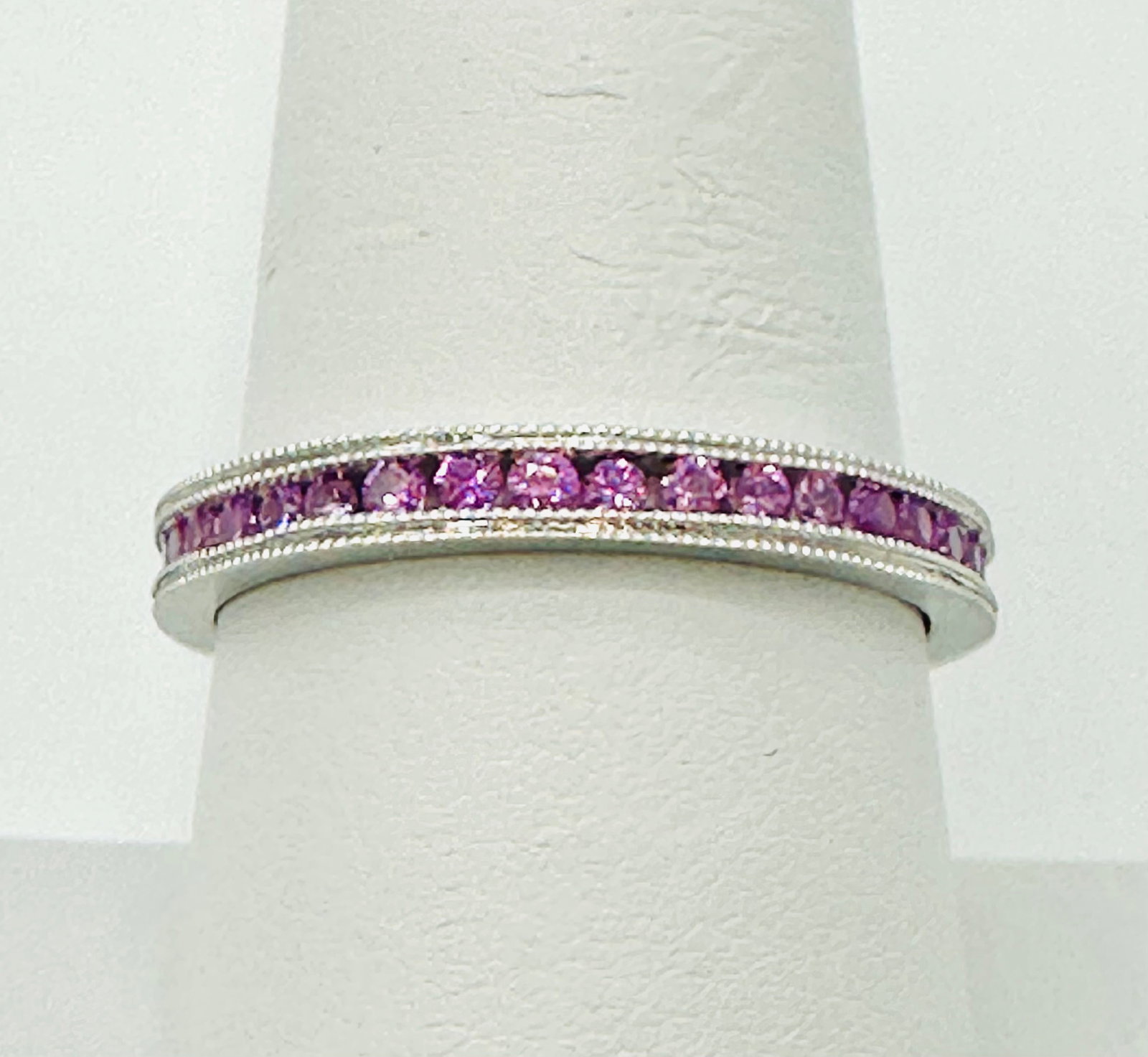 Natural Pink Sapphire Eternity Ring,14KT White Gold # 2732 (1 of 4)