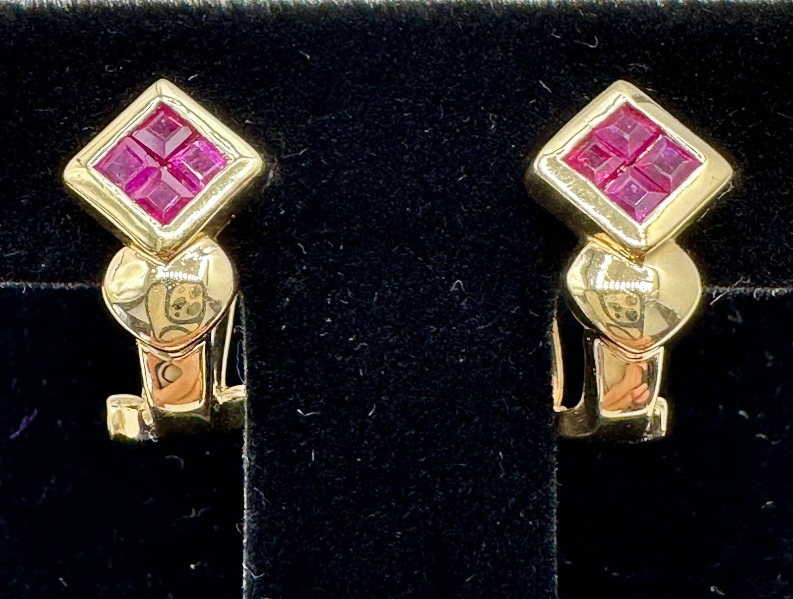 14KT Yellow Gold with Princess Cut Ruby with Heart Earrings - J11121 (1 of 3)