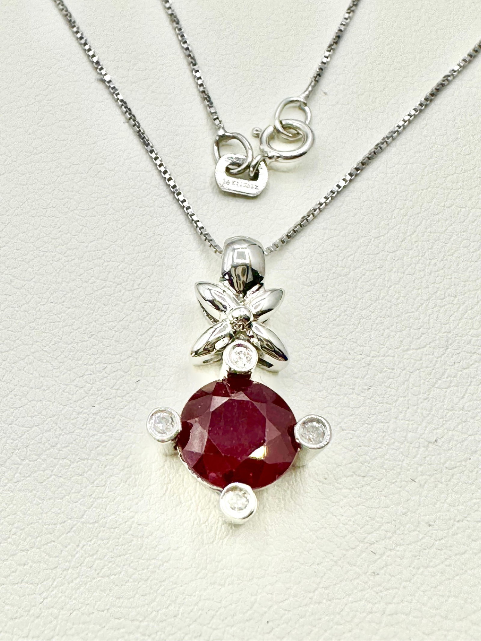 14KT White with Natural Diamond and Ruby Pendant with 18" Box Chain - J11129 (1 of 3)