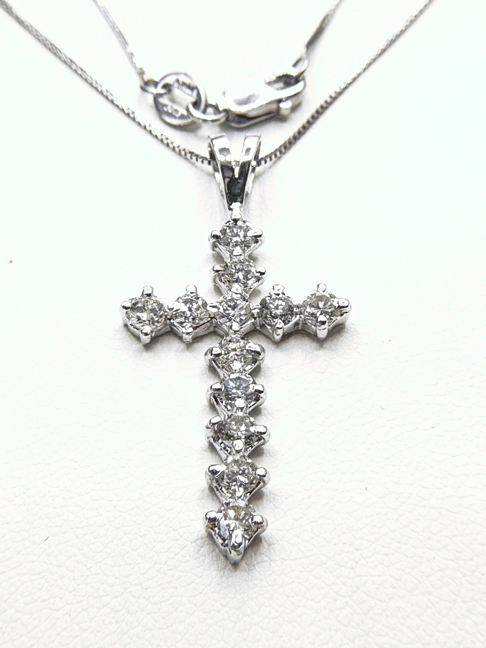 14KT White Gold With Natural Diamond Cross Pendant And 18" Box Chain Necklace - J11148 (1 of 3)