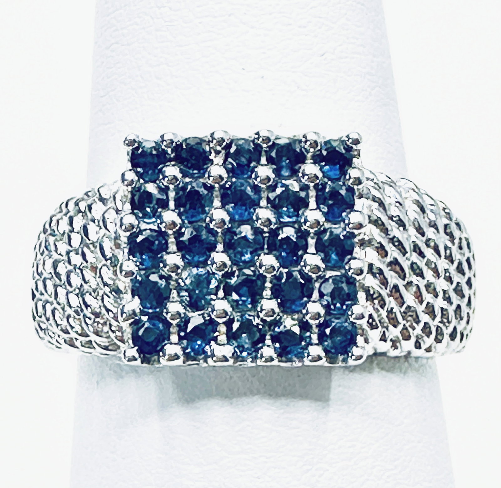 14KT White Gold Genuine Sapphire Square Ring Size 7 - J11186 (1 of 3)