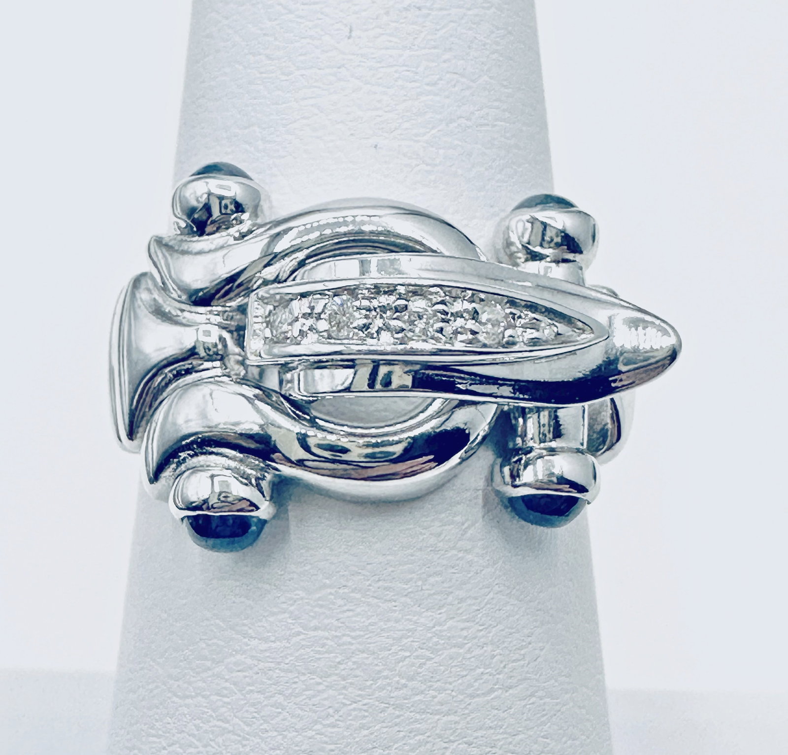 14KT White Gold Natural Diamond And General Sapphire Ring Size 6.75 - J11204 (1 of 4)