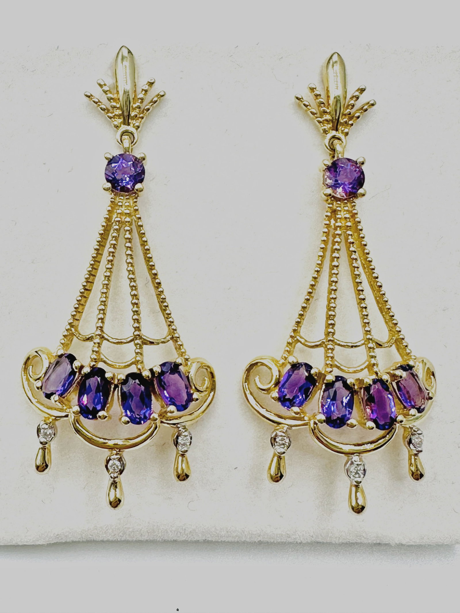 14KT Yellow Gold Amethyst Drop Earrings With Diamonds - J11241 (1 of 3)