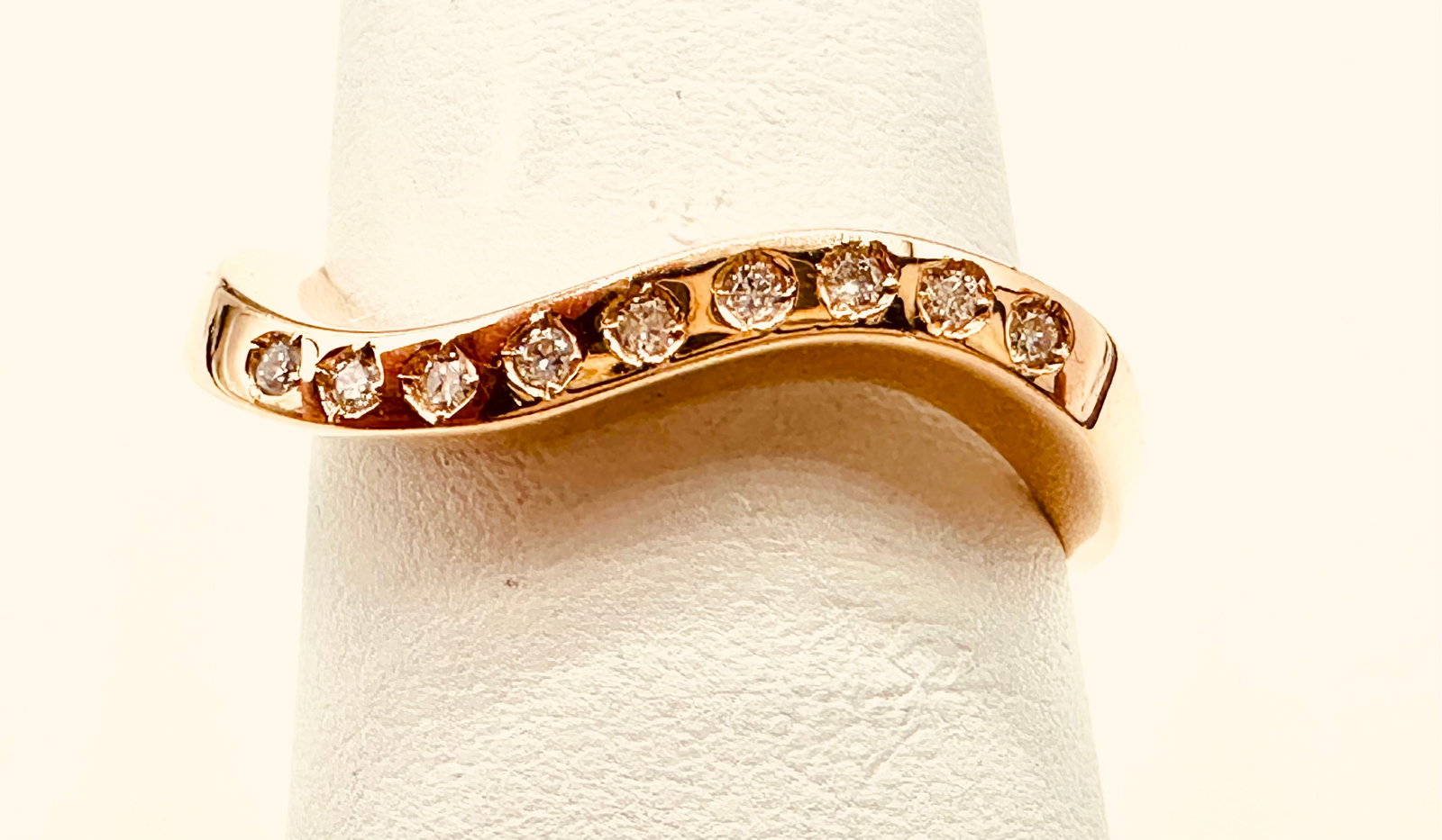 14KT Pink Gold Natural Diamond Ring, curl shaped Size 7 - J11250 (1 of 3)