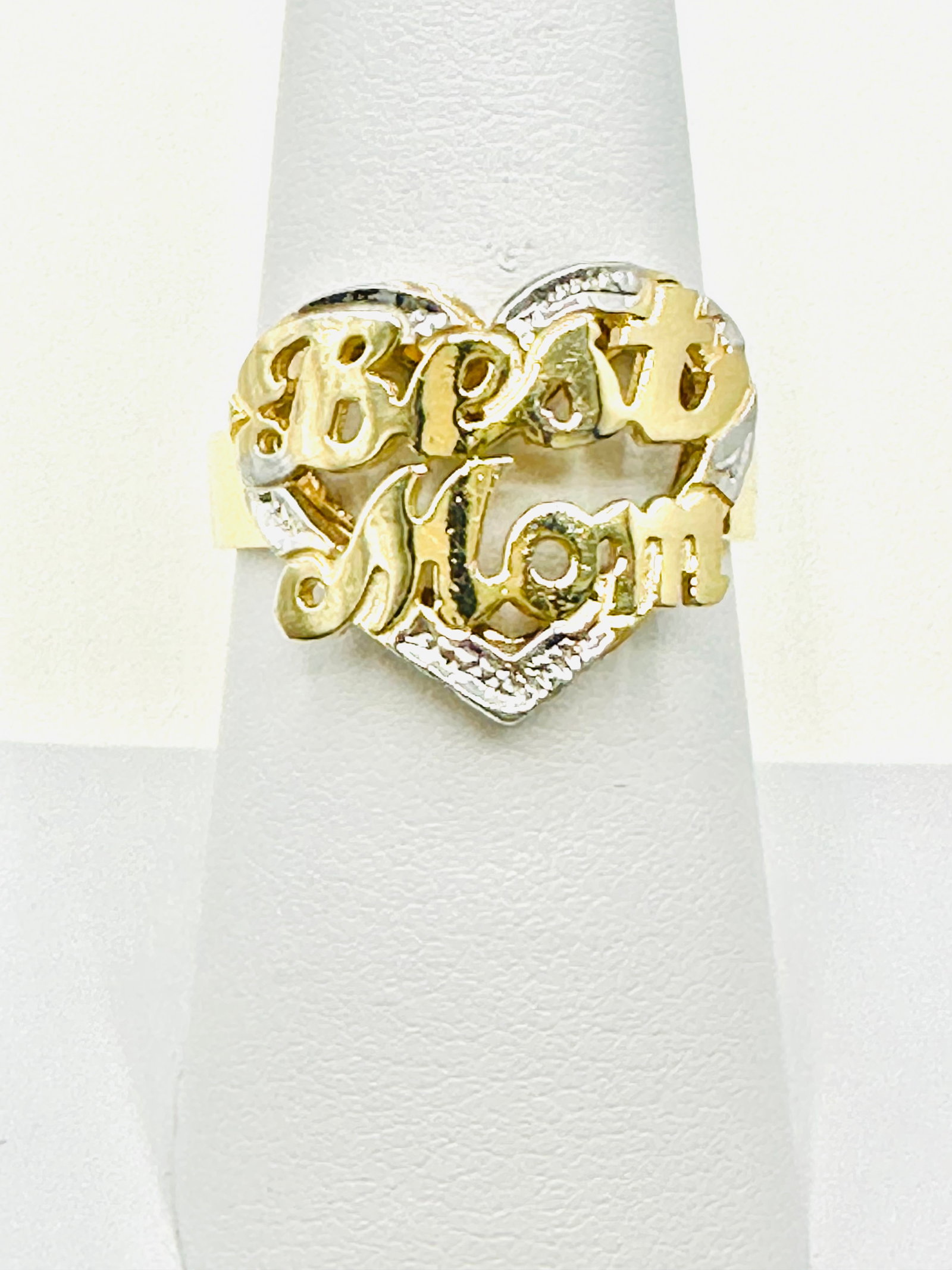 14KT Gold Best Mom Ring, 2 - Tone Ring Size 7.75 - J11282 (1 of 3)