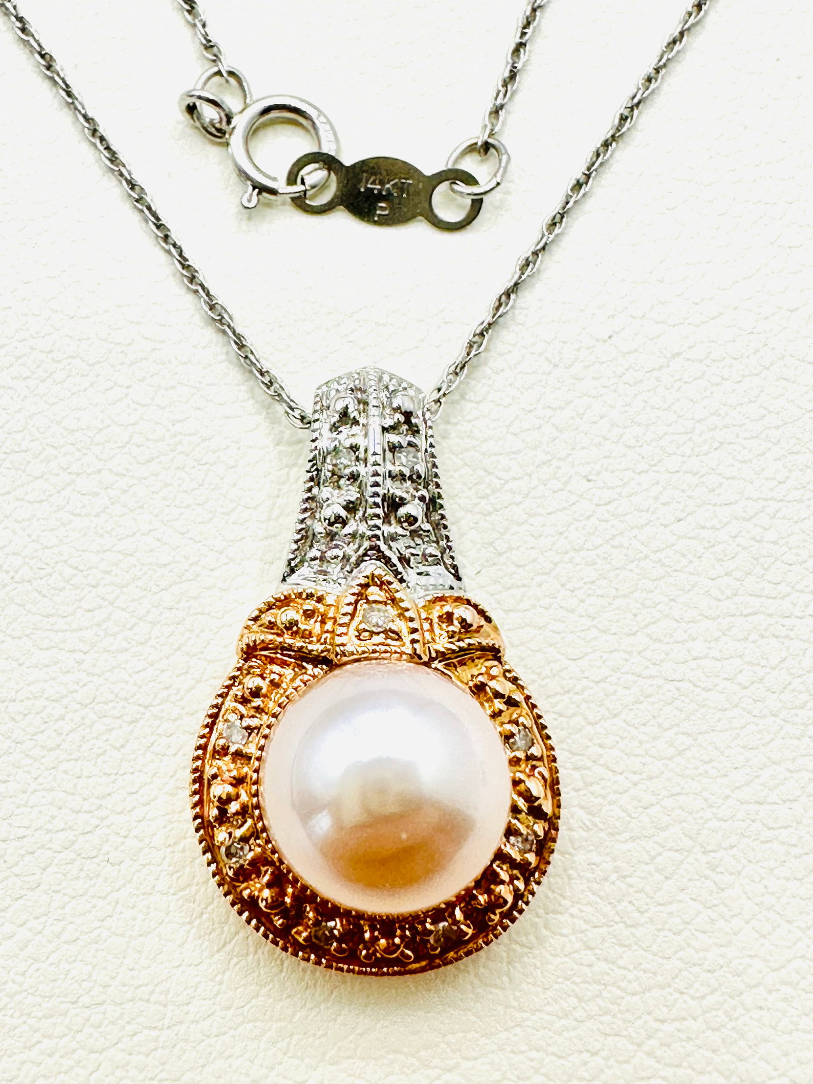 14KT White And Pink Gold, Cultured Freshwater Color Pearl Pendant Necklace - J11323 (1 of 3)