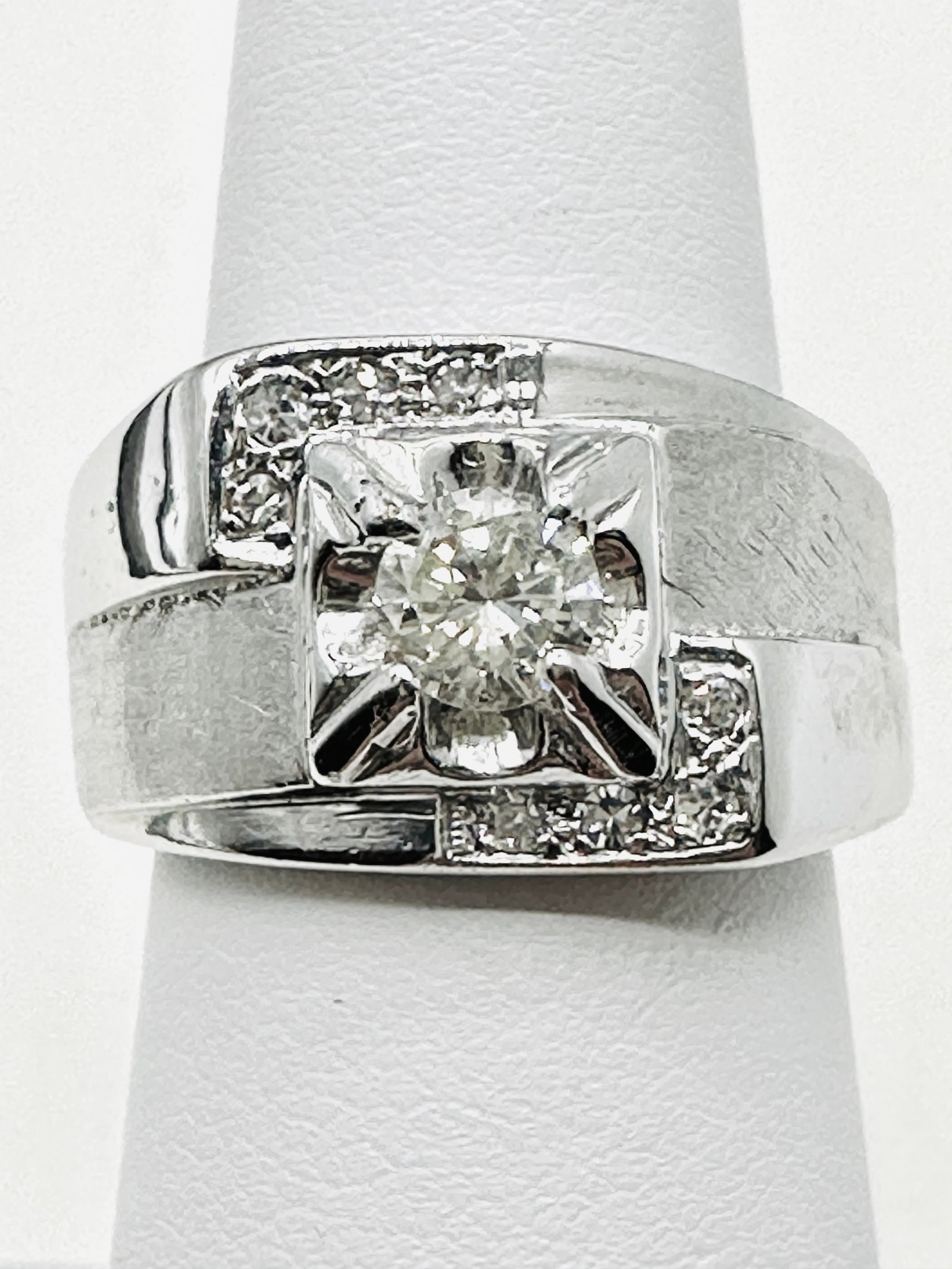 14KT White Gold Men’s Diamond Ring Size 6.25 - J11343 (1 of 3)