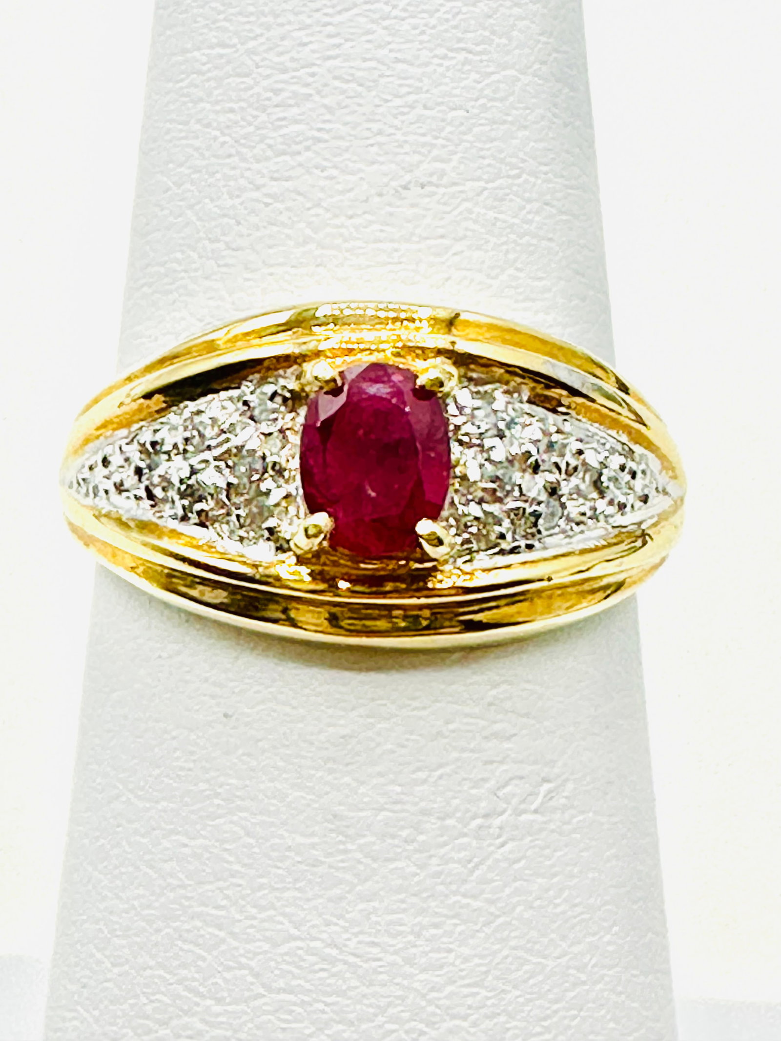 14KT Yellow Gold Oval Ruby and Diamond Ring Size 5.75 - J11346 (1 of 3)