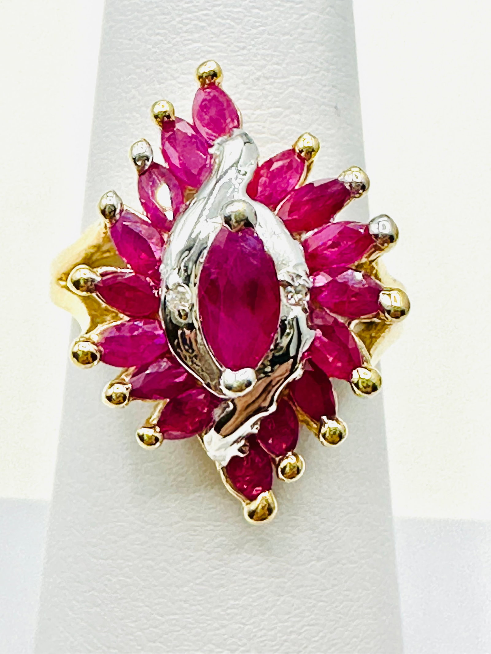 14KT Yellow Gold Natural Ruby And Diamond Ring Size 6 - J11383 (1 of 3)