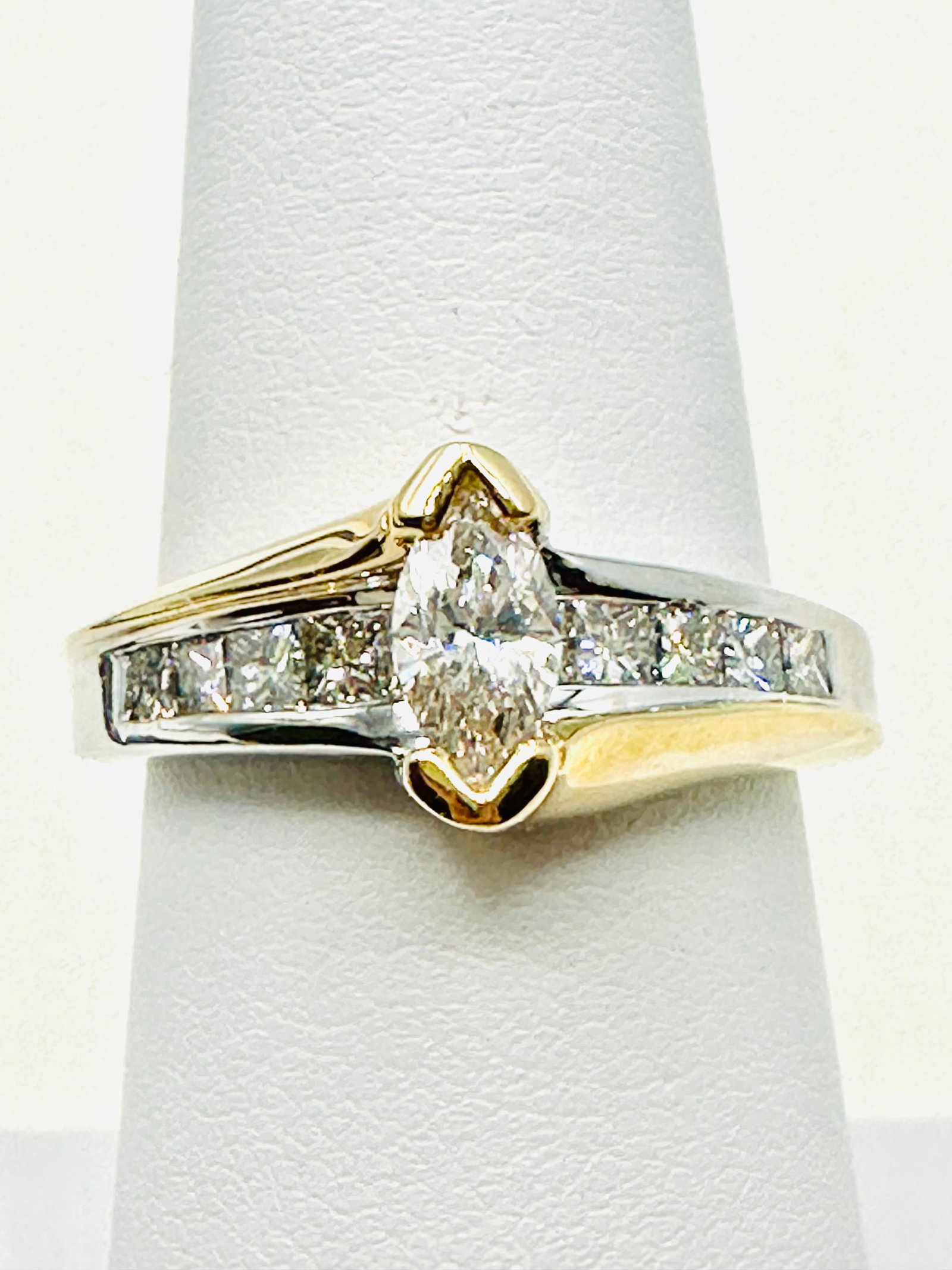 14KT 2 Tones Gold Natural Diamond Engagement Ring In Princess Cut Diamond Setting Ring Size 6.75 - (1 of 3)