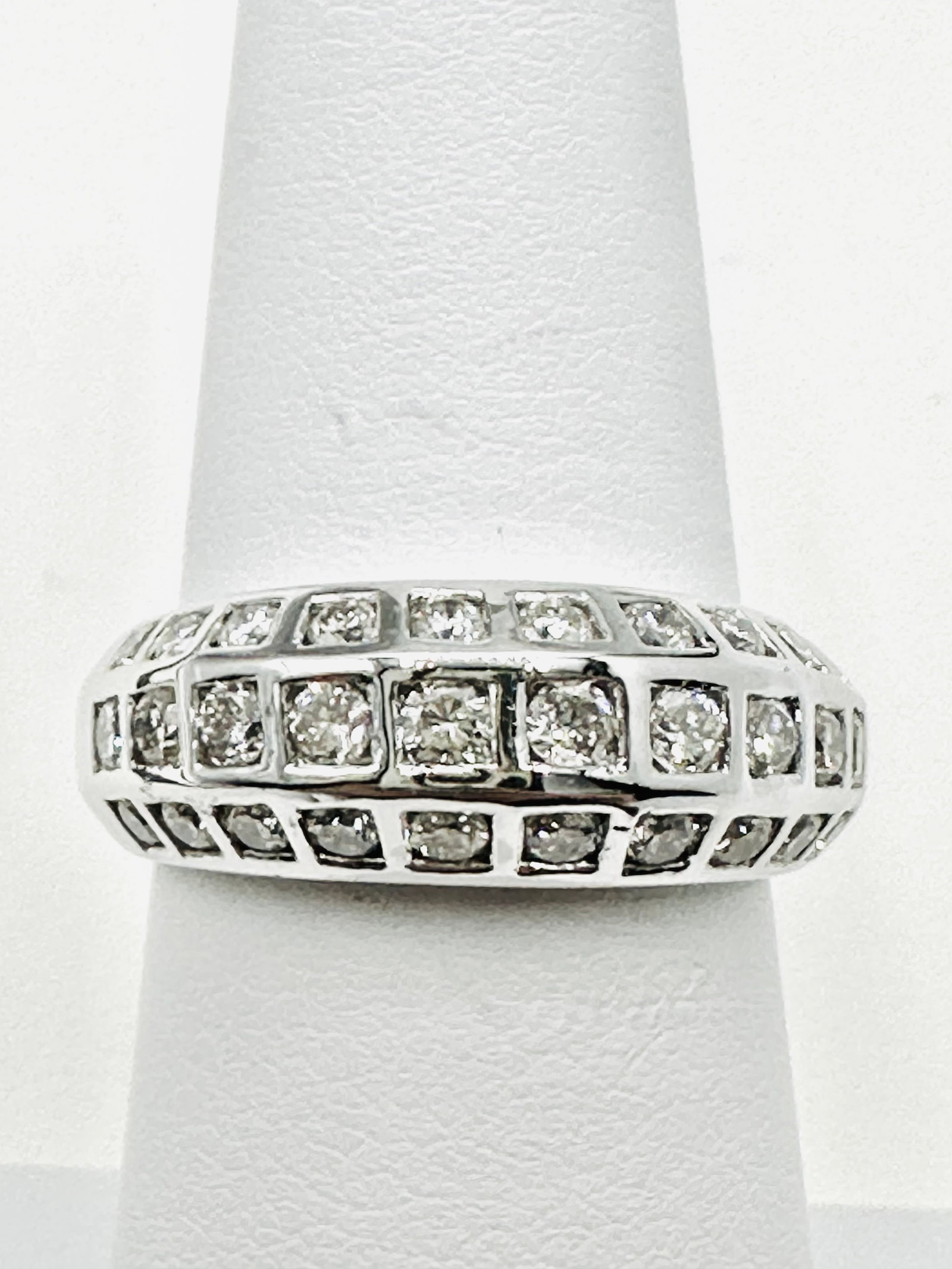 14KT White Gold Natural Diamond Lady’s Ring With 3-Row Diamond Size 6.5 - J11425 (1 of 3)