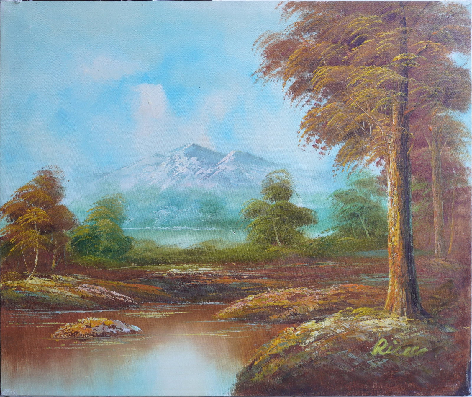 Mountain Landscape WIth Lake Oil Painting on Canvas: Oil Painting on Canvas