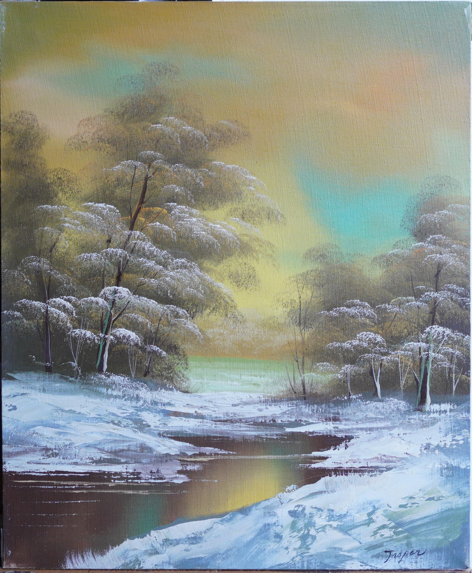 Winter Pond Oil on Canvas Painting (1 of 10)