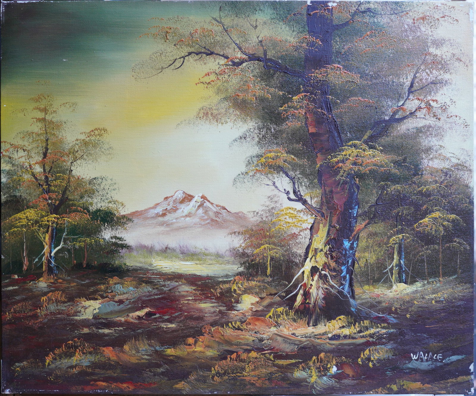 Dark Forest By The Mountains Oil on Canvas Painting (1 of 7)
