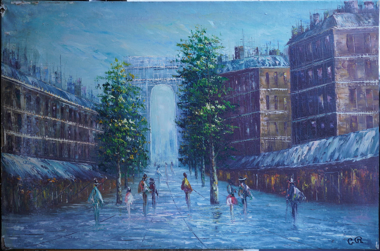 Cityscape Street Scene Oil on Canvas Painting (1 of 11)
