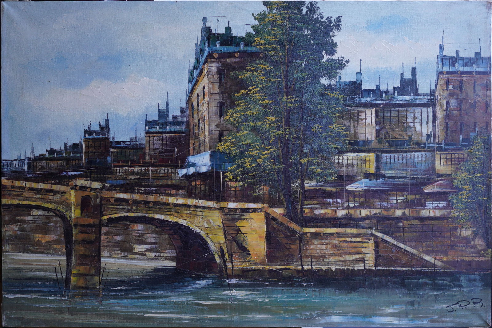 City Street Scene Oil on Canvas Painting (1 of 8)