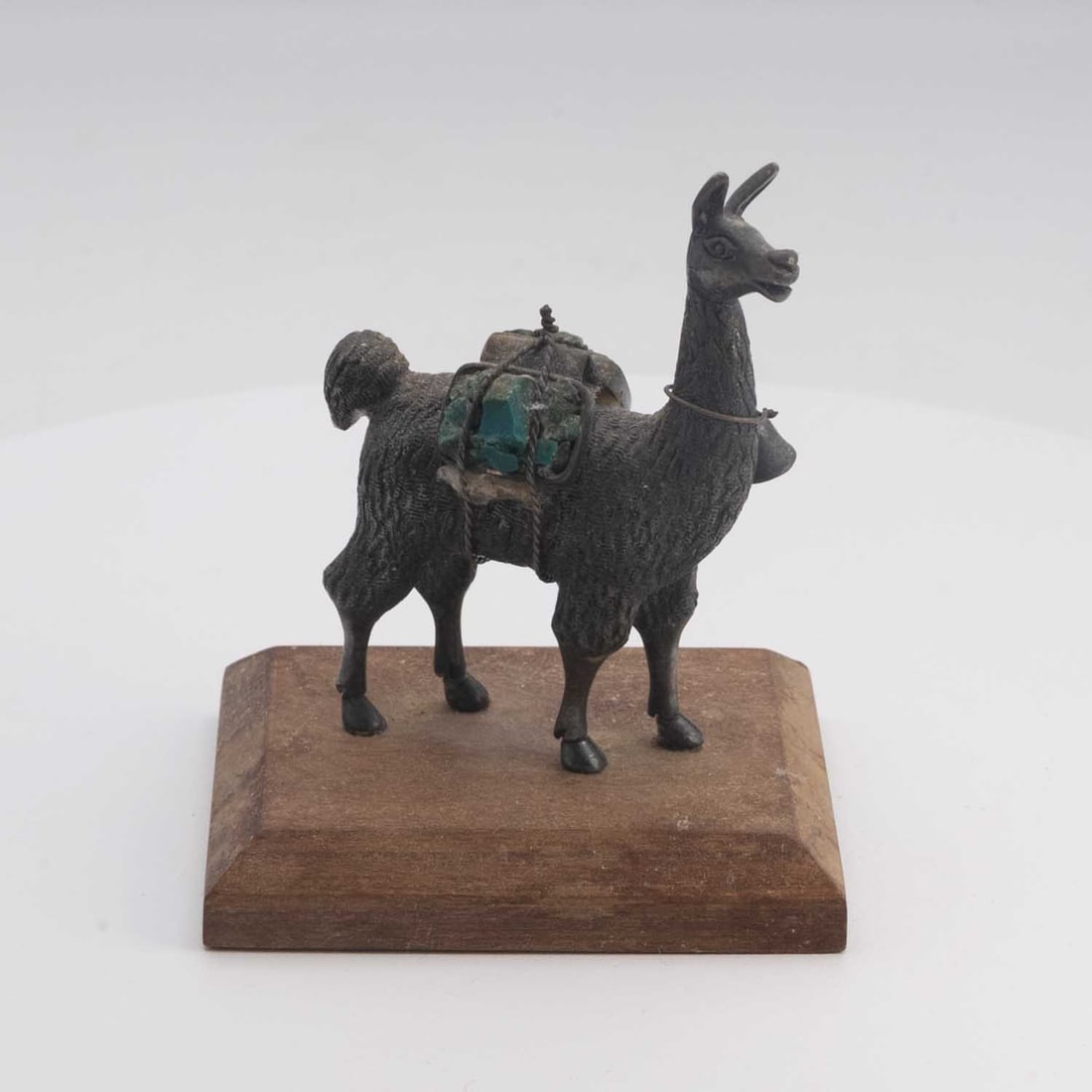 Vintage South American Cast Metal Llama Figure With Wood Base (1 of 5)