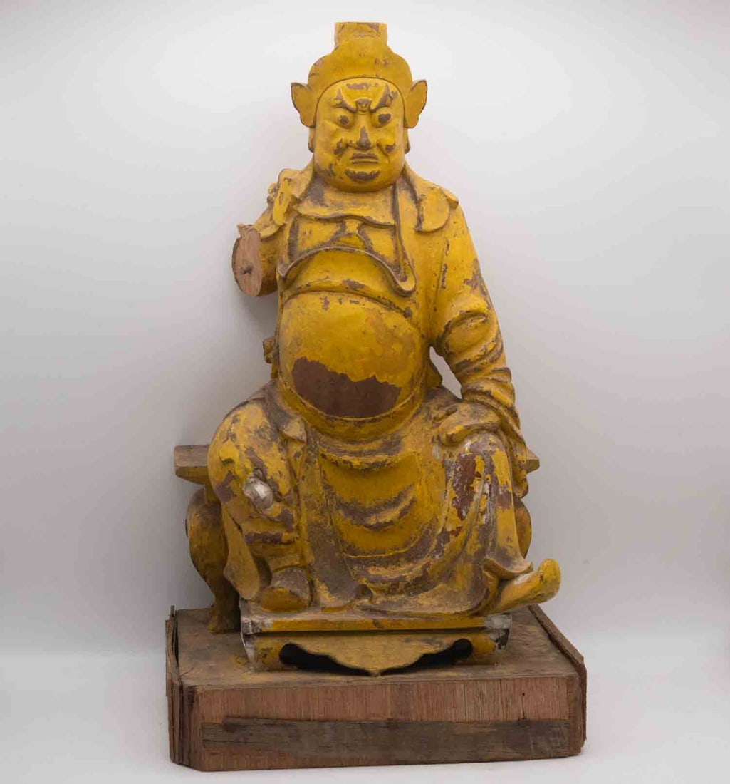 Antique Chinese Qing Dynasty Carved Wood Deity Figure: Medium: Wood Size: 9x7.3x16 inches Age/Detail: Antique Chinese Qing Dynasty Carved Condition: some parts are missing or broken, check photo for condition reference. Provenance: Collection from Estate 