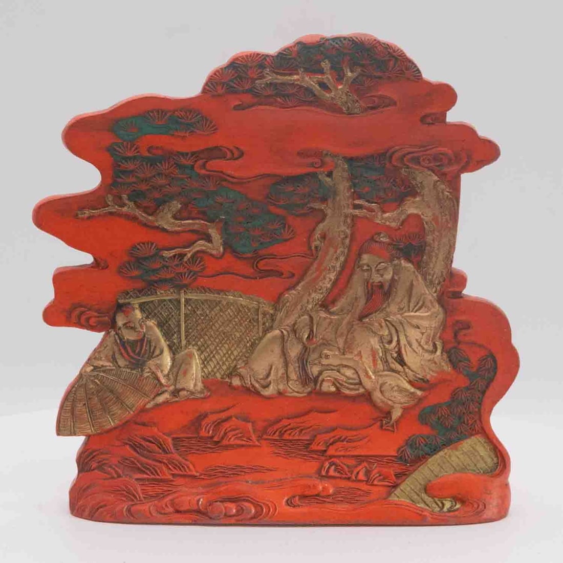 Antique Chinese Carved Cinnebar Lacquer Plaque With Box (1 of 8)