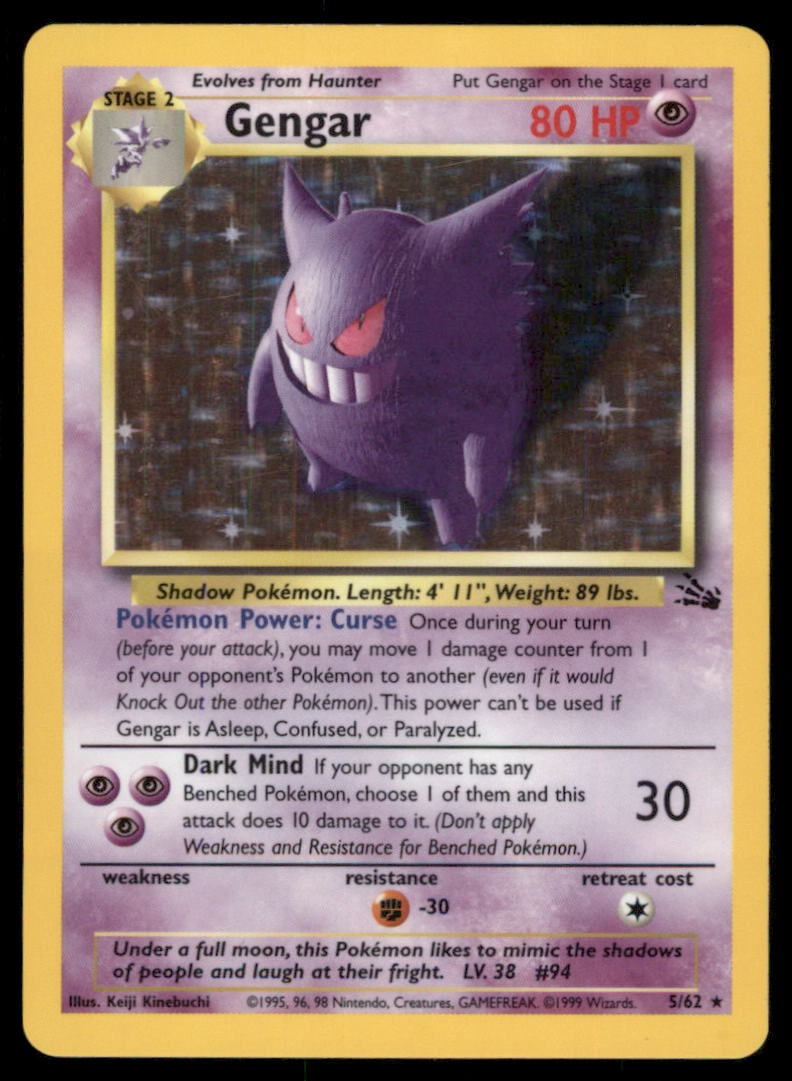 Gengar (5) Fossil #05/62 Holo Pokemon Card: We offer combined shipping on multiple items. Buyers may also arrange their own shipping. LiveShipping is a separate and independent option for shipping that is NOT a part of the auction house or thei