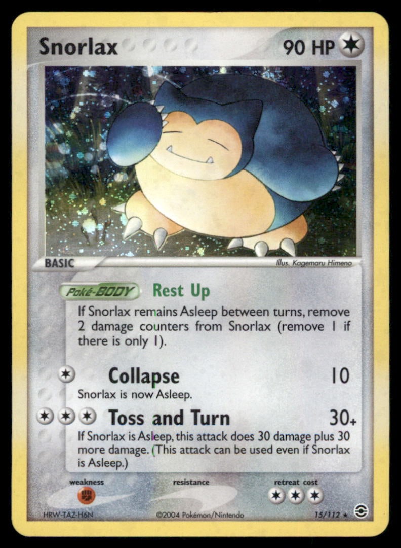 Snorlax FireRed & LeafGreen #15/112 Holo Pokemon Card: We offer combined shipping on multiple items. Buyers may also arrange their own shipping. LiveShipping is a separate and independent option for shipping that is NOT a part of the auction house or thei