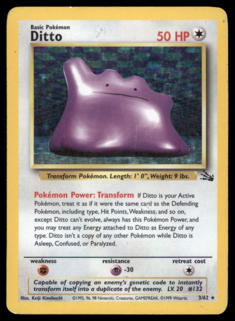 Ditto (3) Fossil #03/62 Holo Pokemon Card: We offer combined shipping on multiple items. Buyers may also arrange their own shipping. LiveShipping is a separate and independent option for shipping that is NOT a part of the auction house or thei
