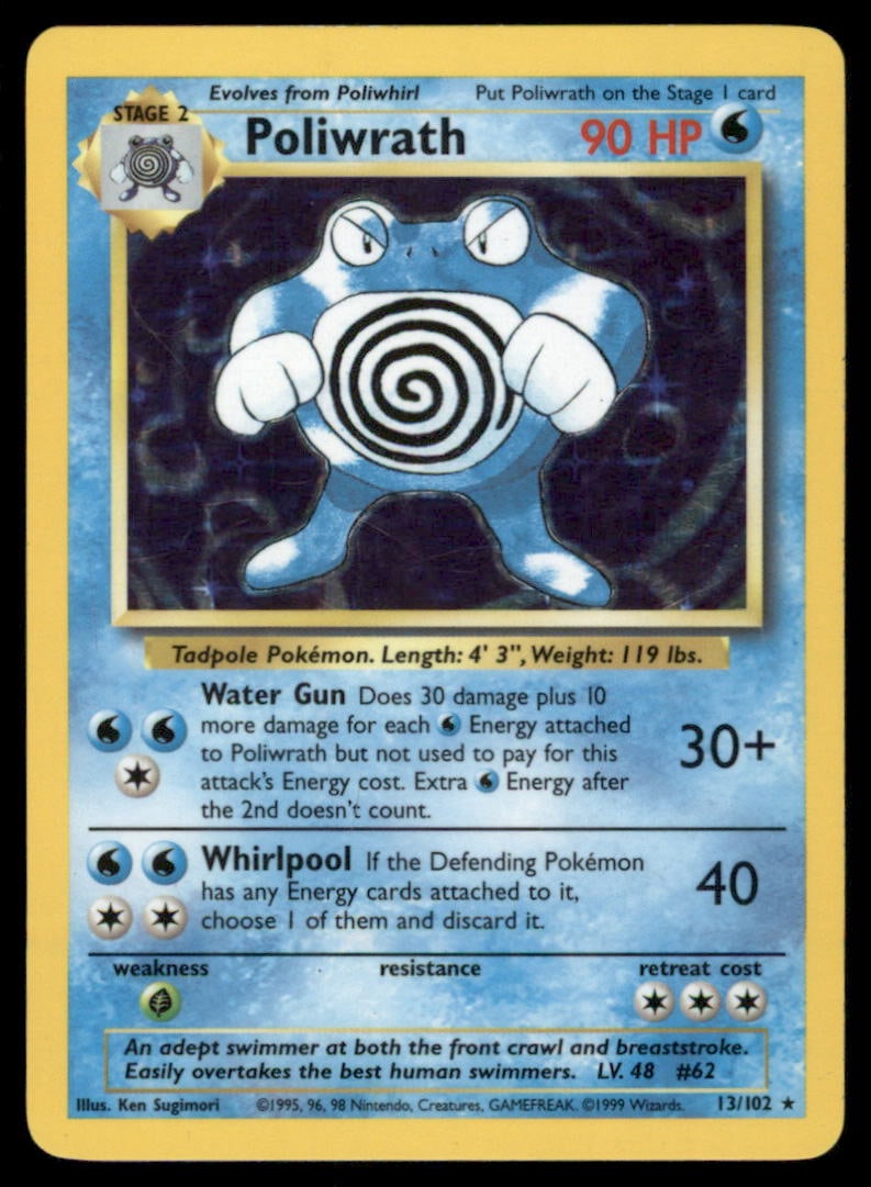 Poliwrath Base Set #013/102 Holo Pokemon Card (1 of 2)