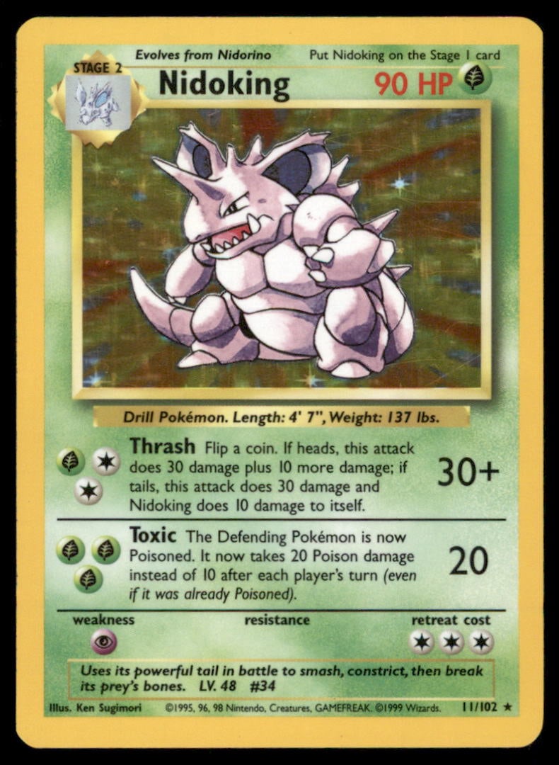 Nidoking Base Set #011/102 Holo Pokemon Card: We offer combined shipping on multiple items. Buyers may also arrange their own shipping. LiveShipping is a separate and independent option for shipping that is NOT a part of the auction house or thei